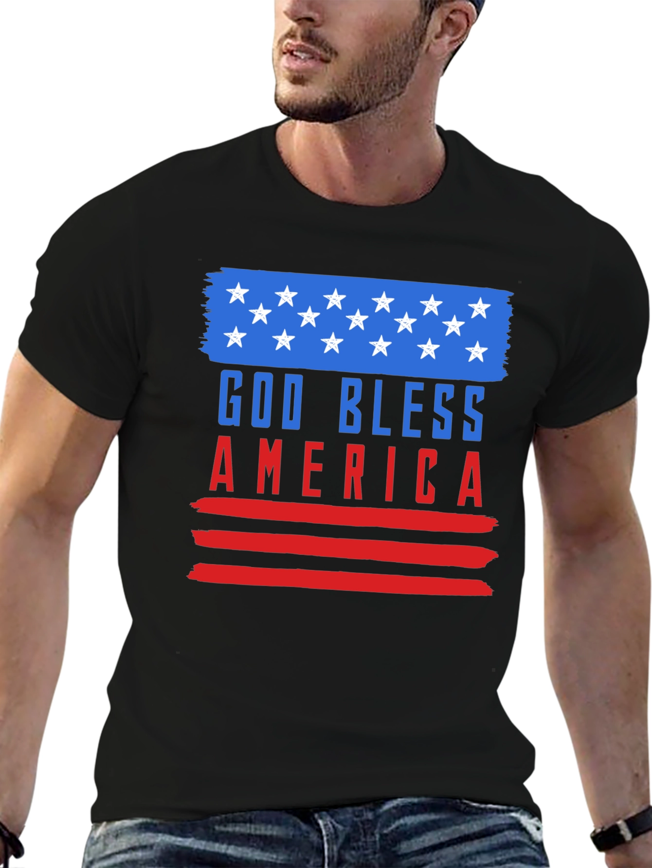 God Bless America Graphic Tee Patriotic USA Flag T-Shirt