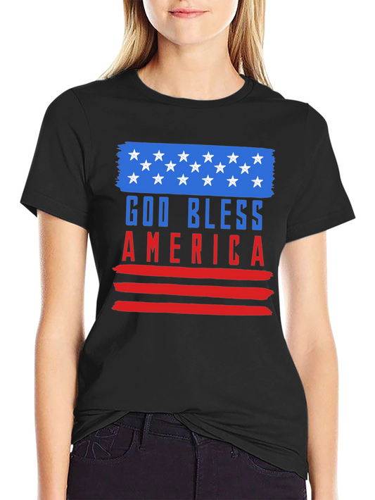 God Bless America Graphic Tee Patriotic USA Flag T-Shirt