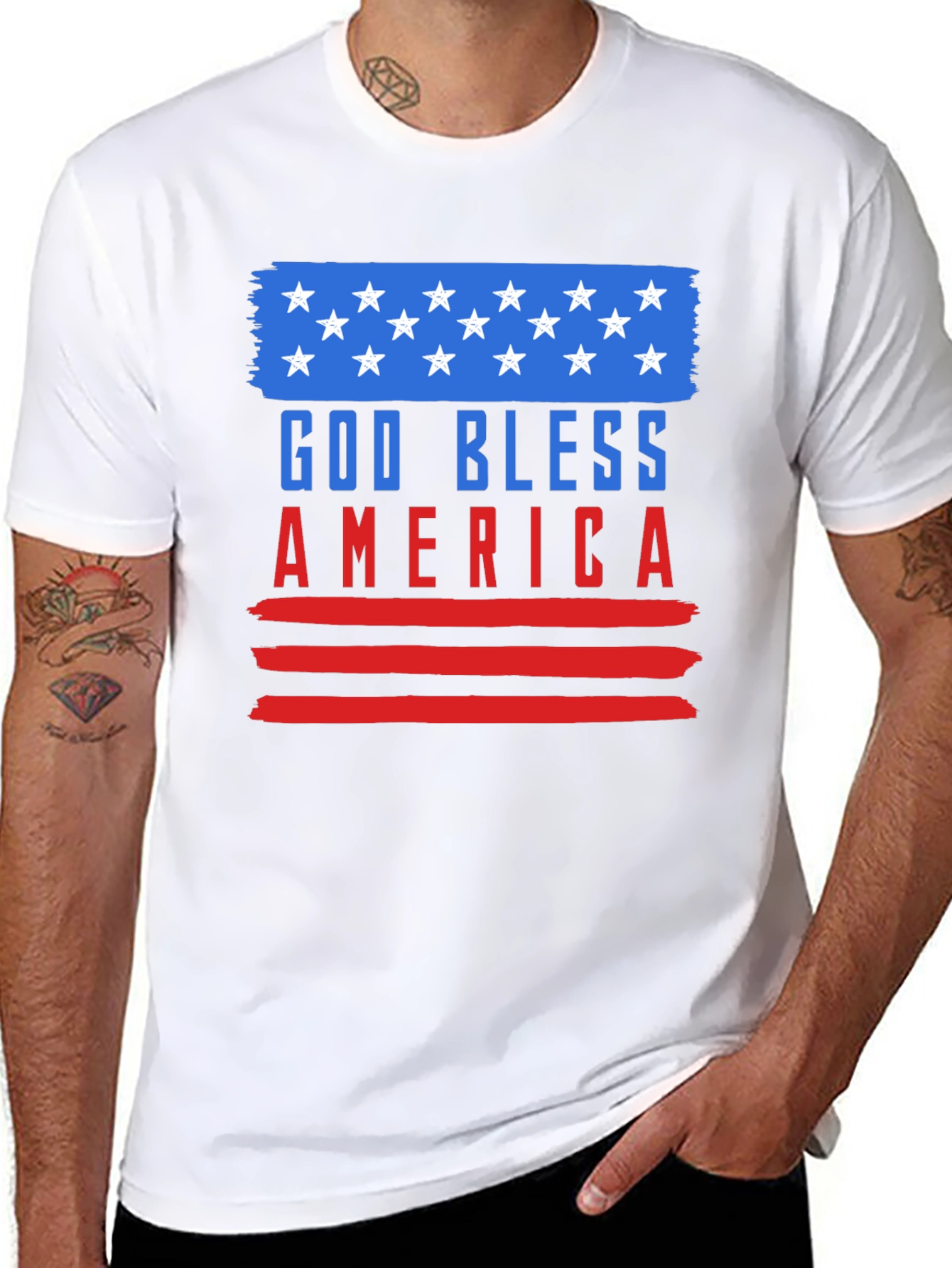 God Bless America Graphic Tee Patriotic USA Flag T-Shirt