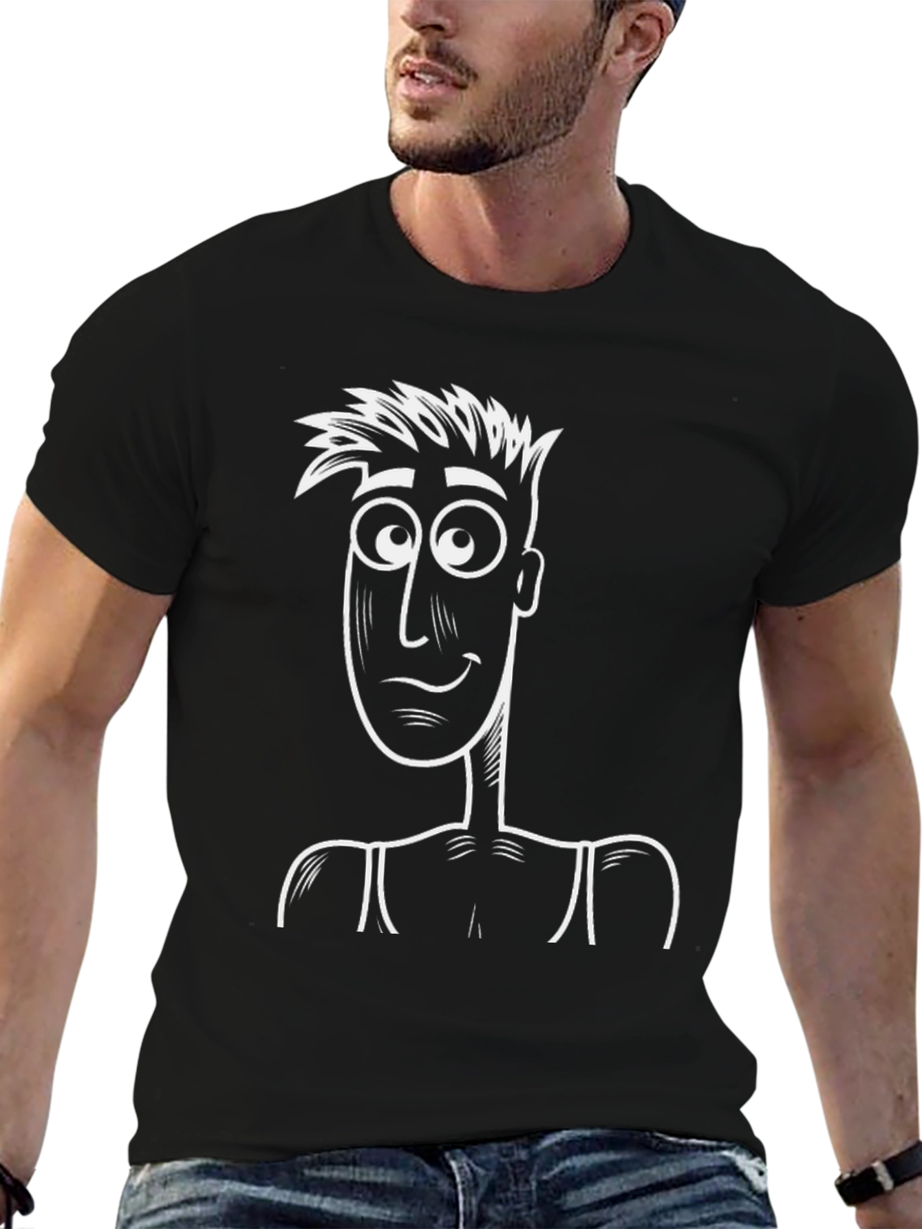 Cartoon Character Graphic Tee - Black
