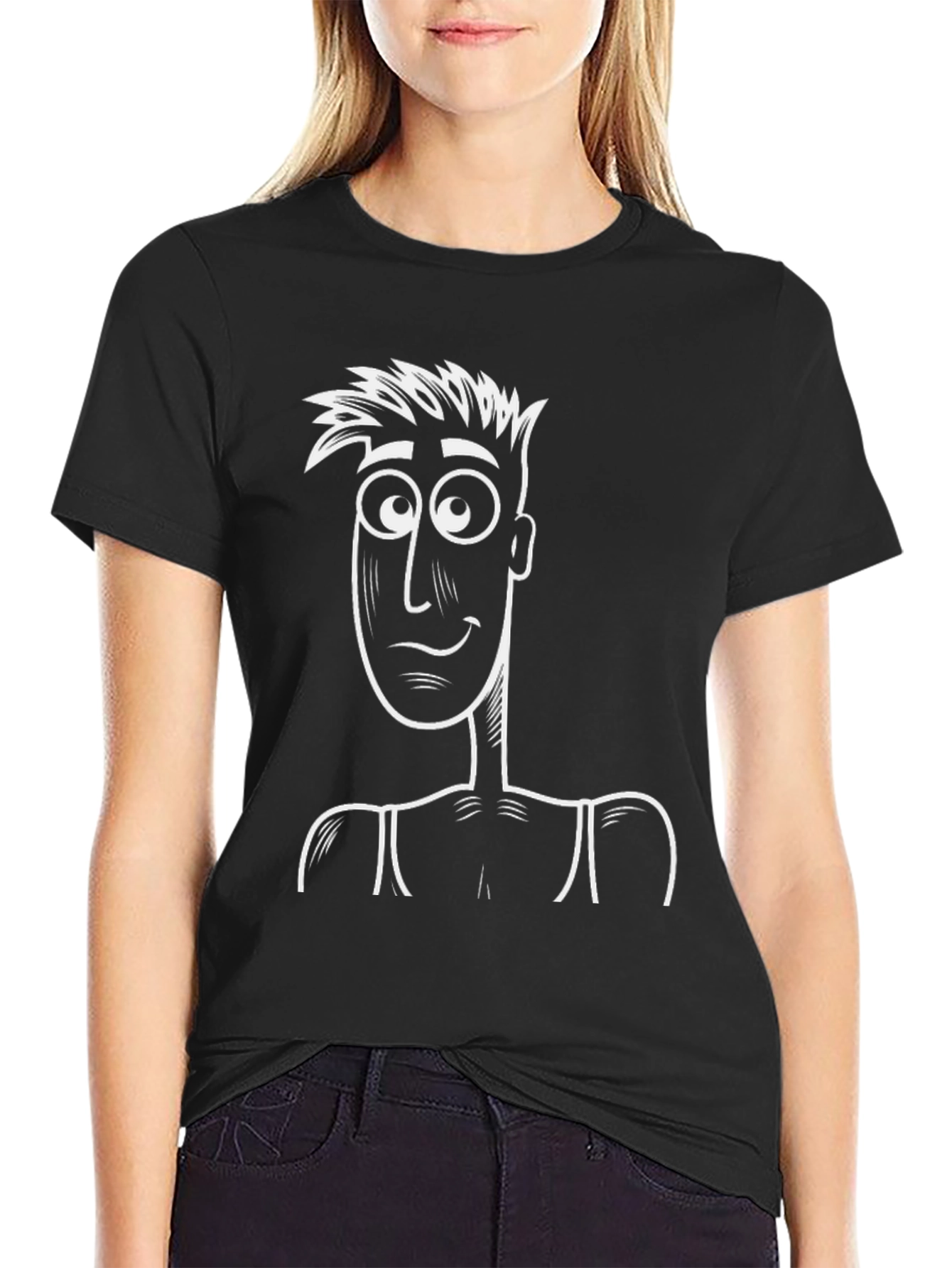 Cartoon Character Graphic Tee - Black