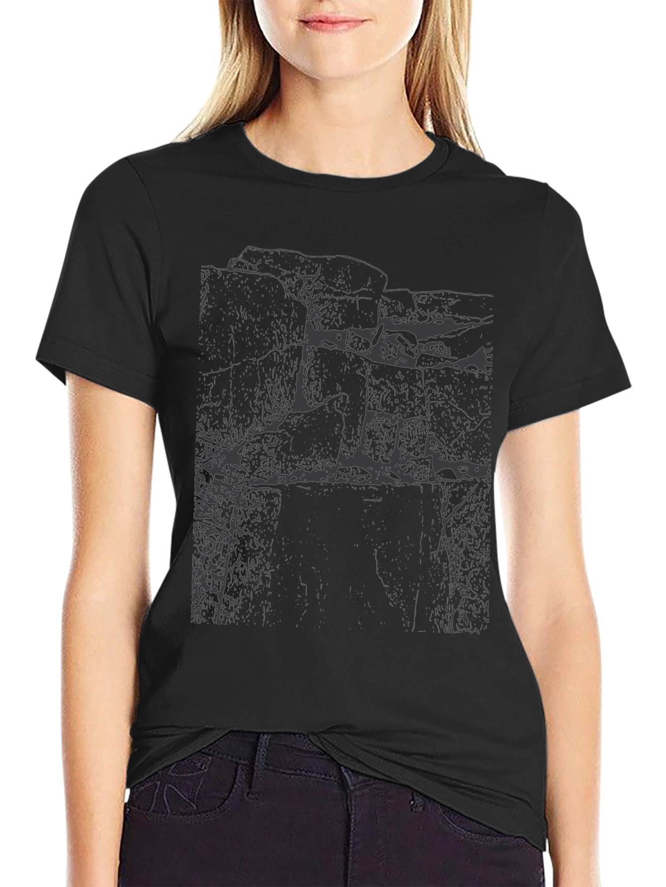 Textured Graphic Print Black T-Shirt