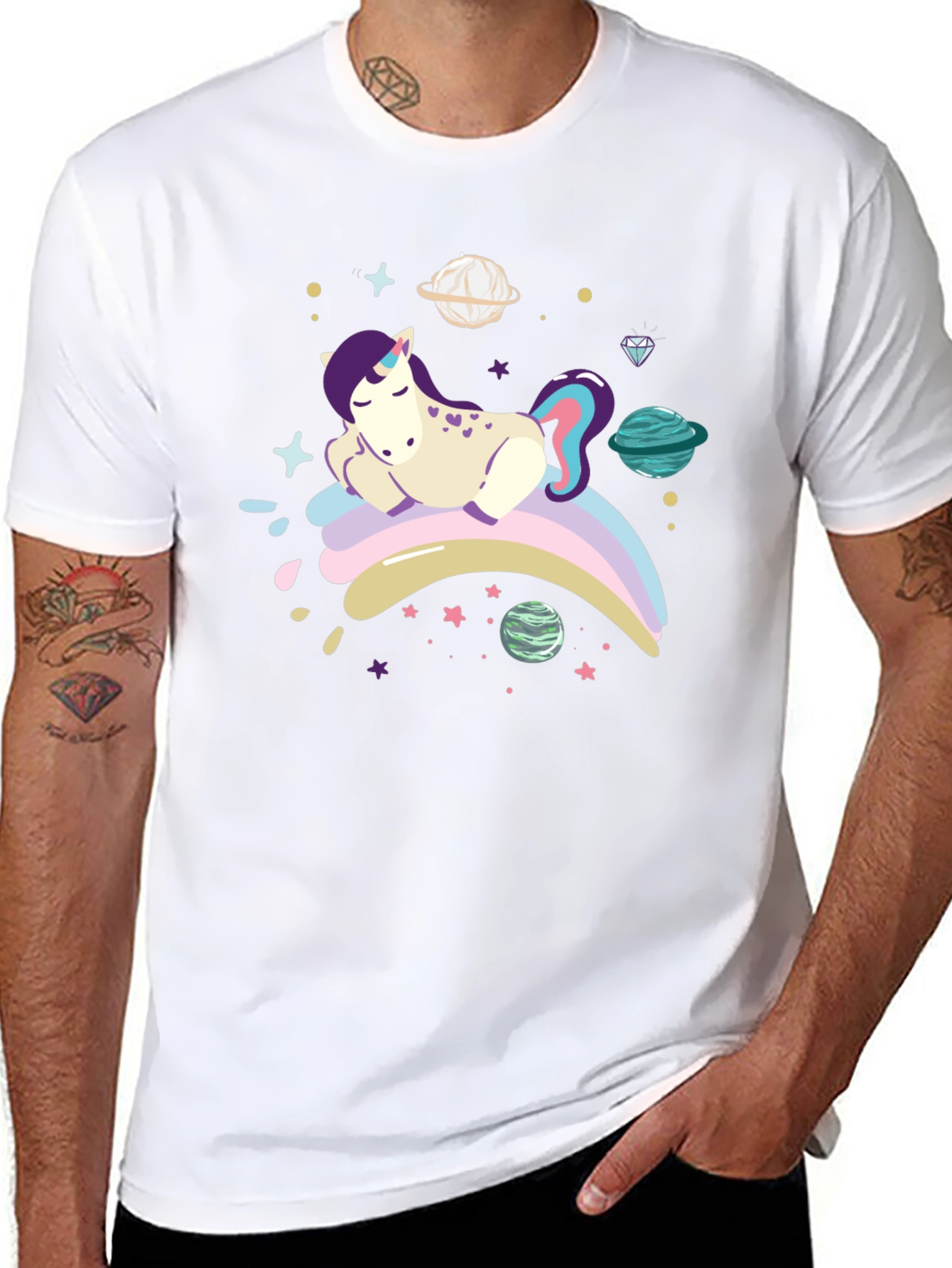Cute Unicorn Galaxy T-Shirt - Black