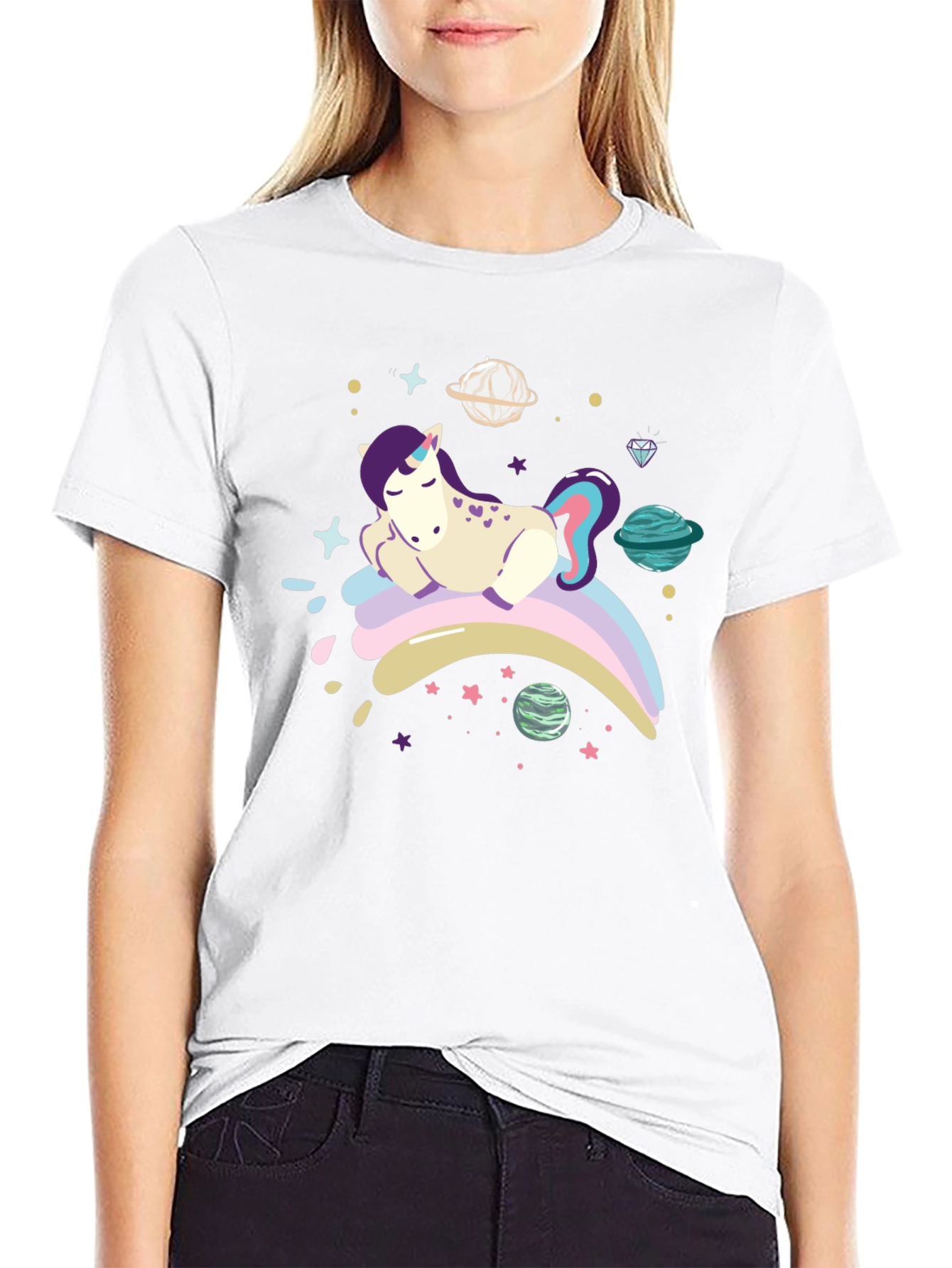 Cute Unicorn Galaxy T-Shirt - Black