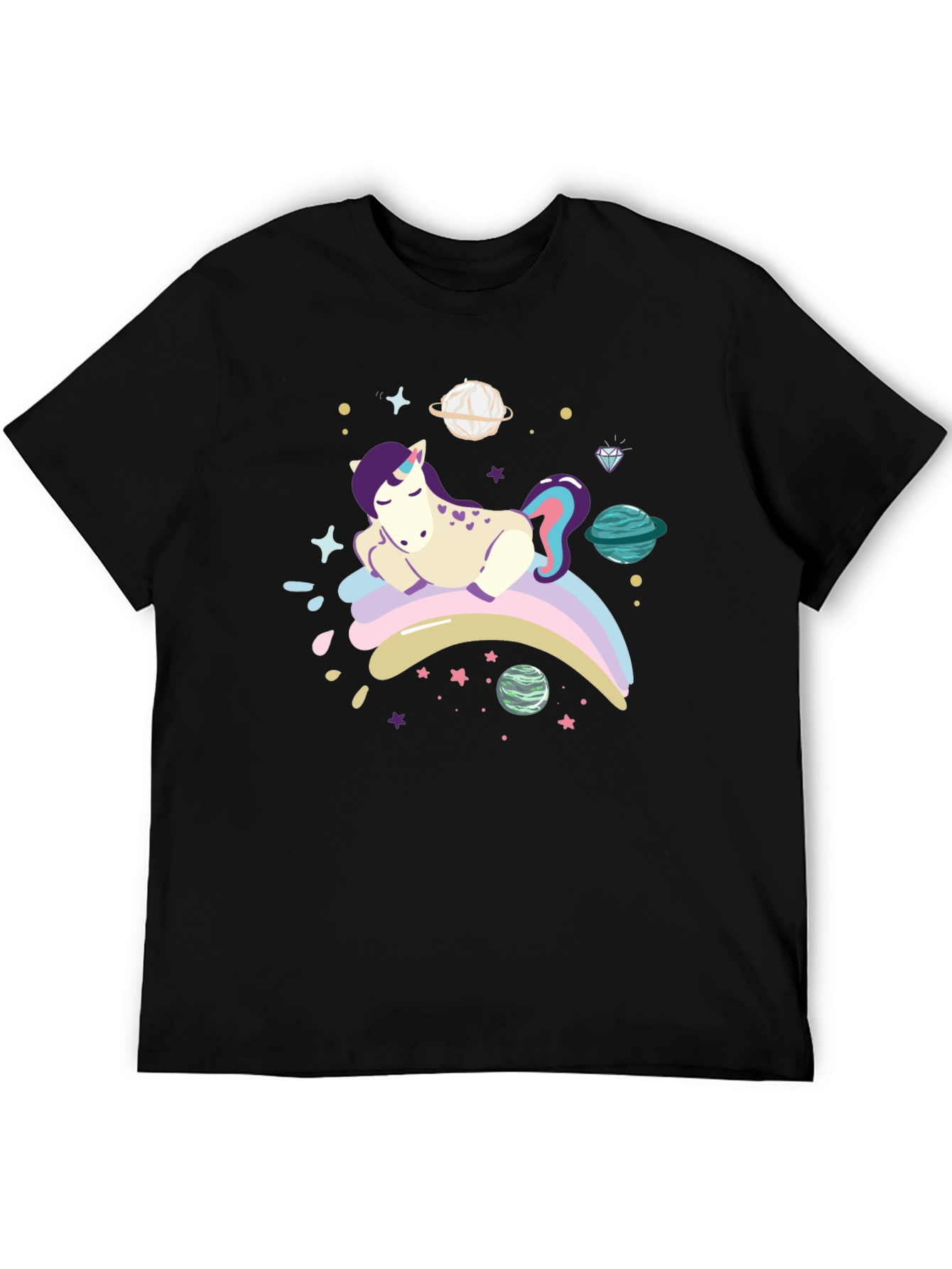 Cute Unicorn Galaxy T-Shirt - Black