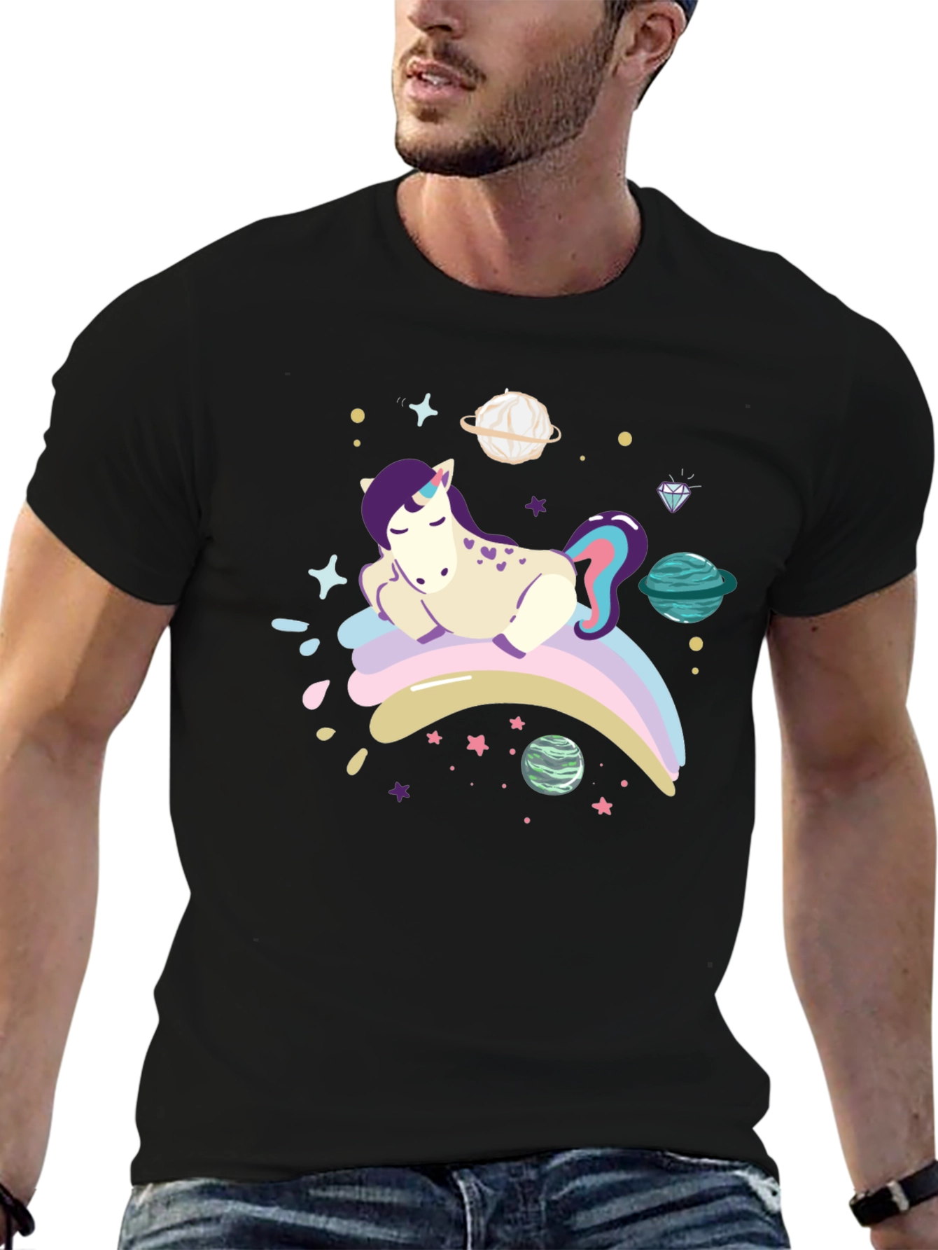 Cute Unicorn Galaxy T-Shirt - Black