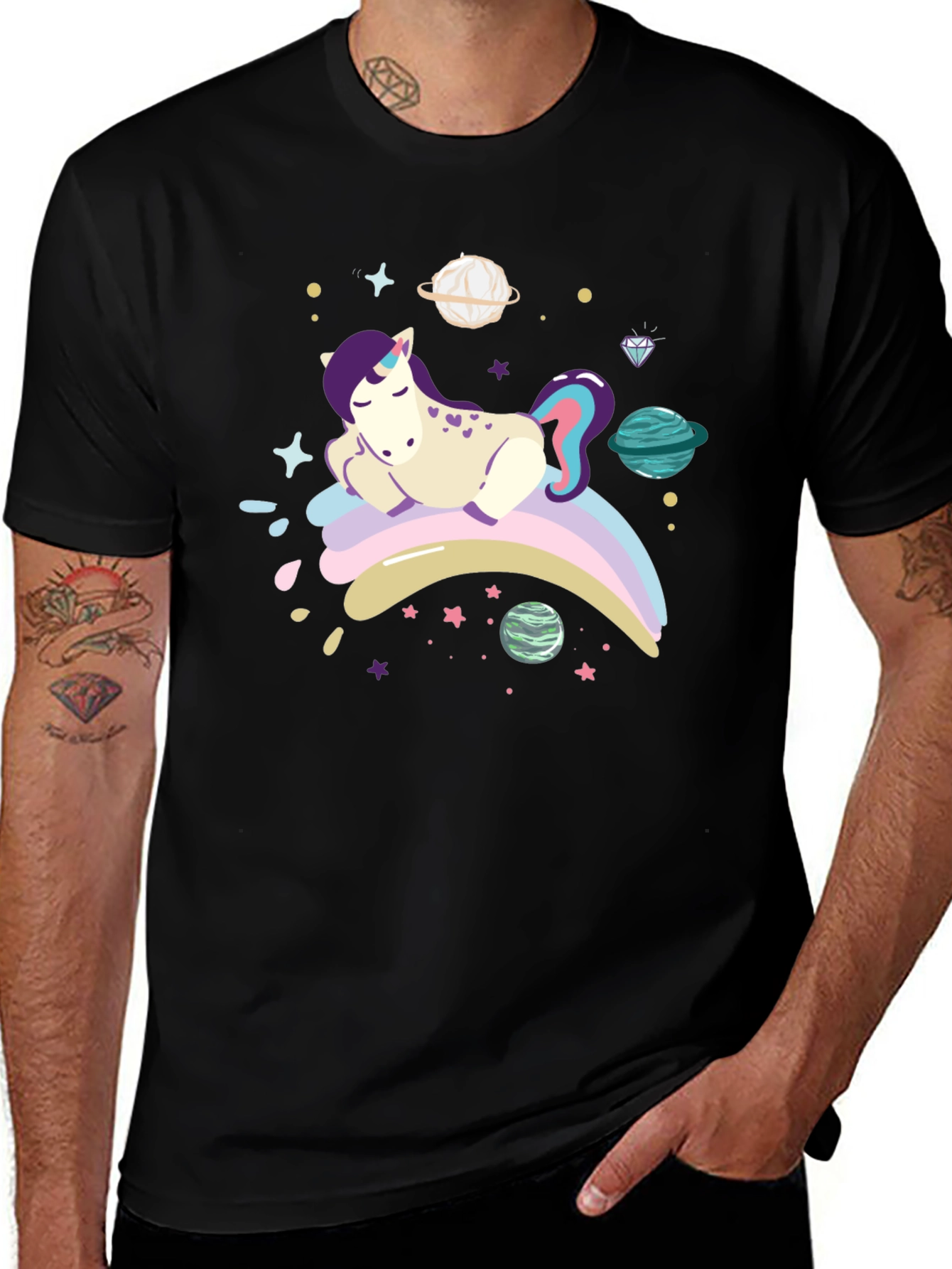 Cute Unicorn Galaxy T-Shirt - Black