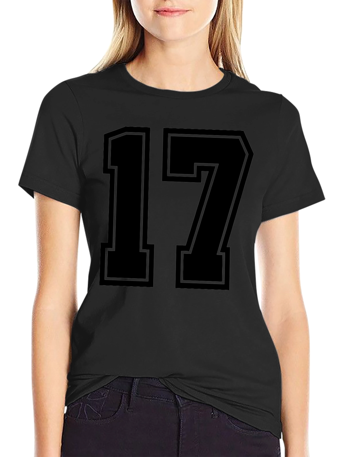 Black Jersey Number 17 Graphic T-Shirt
