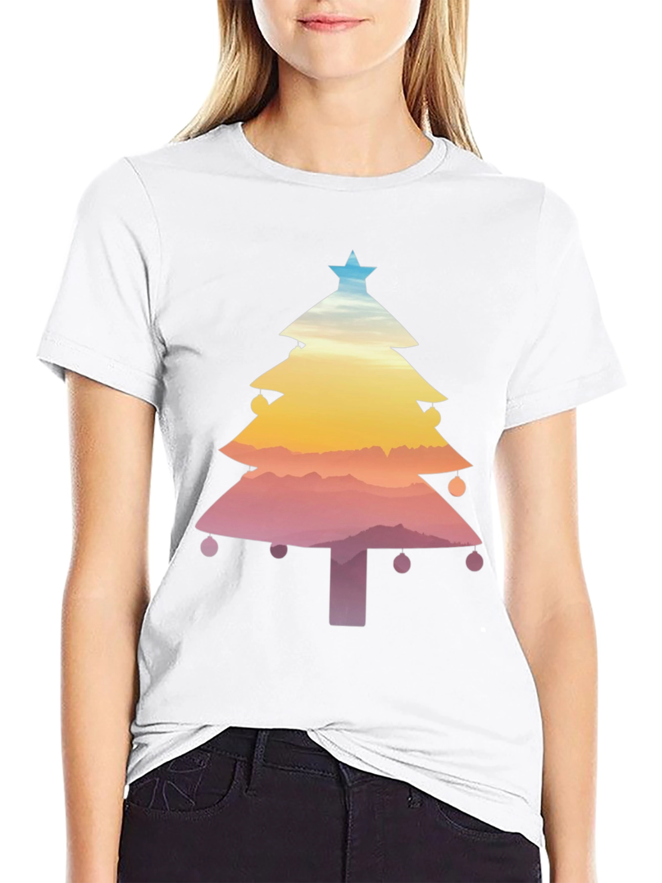 Christmas Tree Sunset Graphic Tee