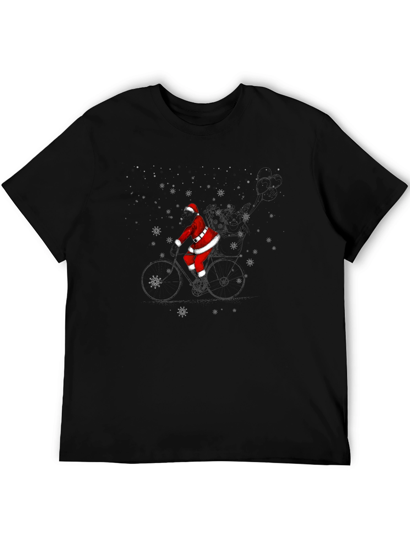 Santa Riding Bike Black T-Shirt