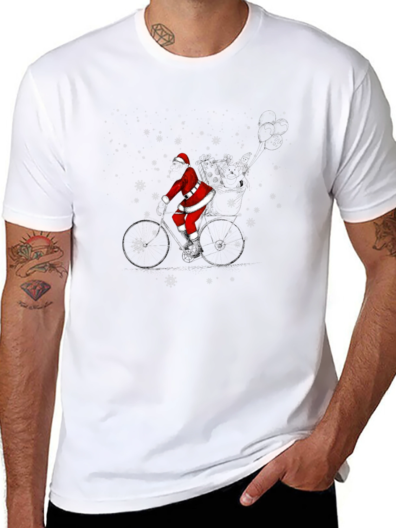 Santa Riding Bike Black T-Shirt