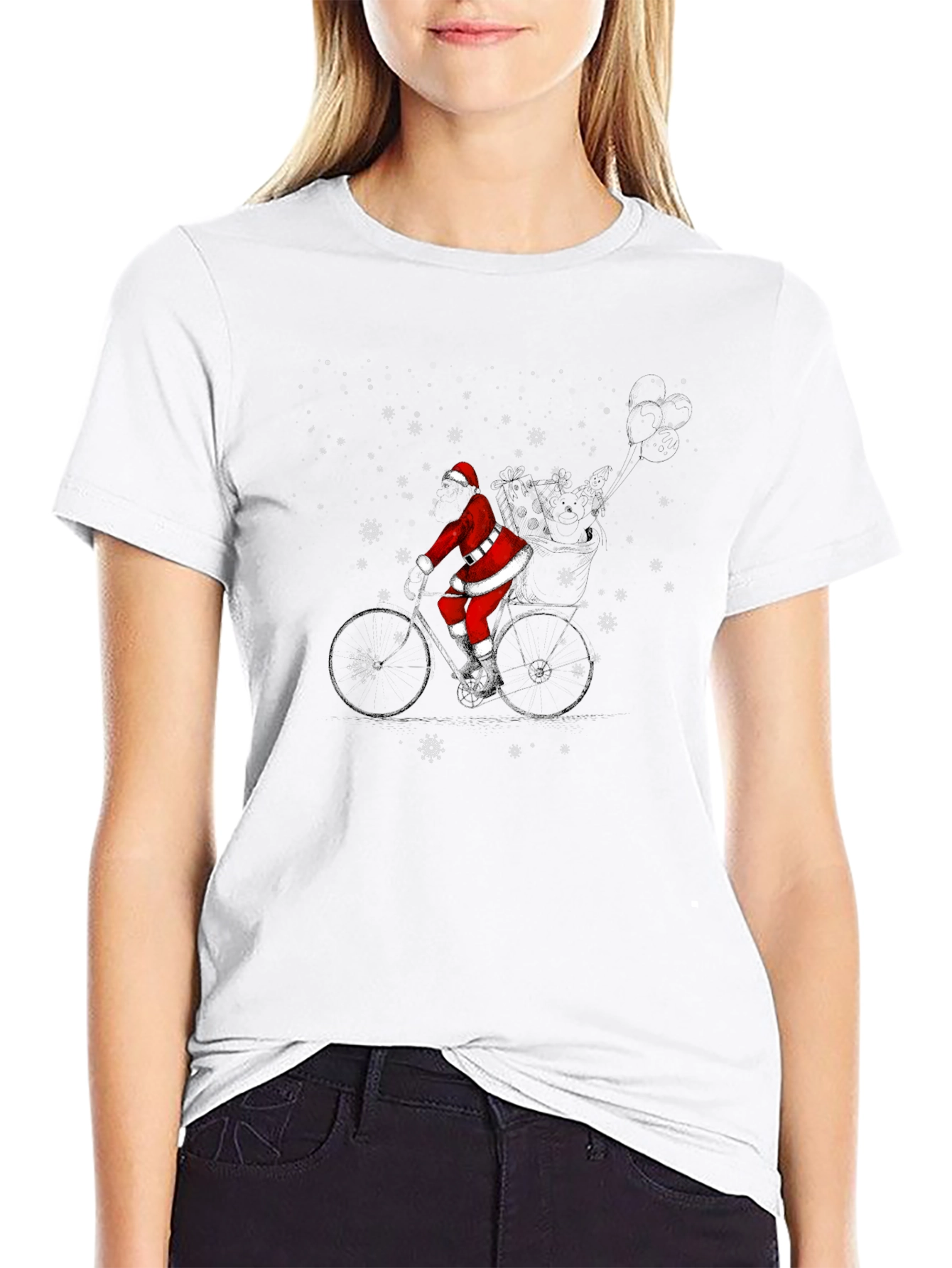 Santa Riding Bike Black T-Shirt