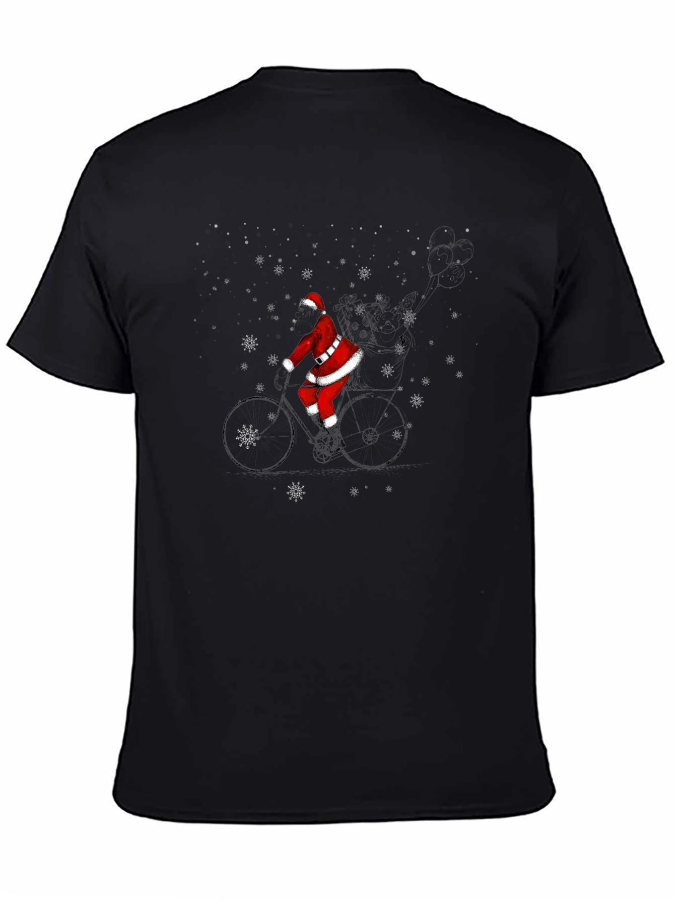 Santa Riding Bike Black T-Shirt