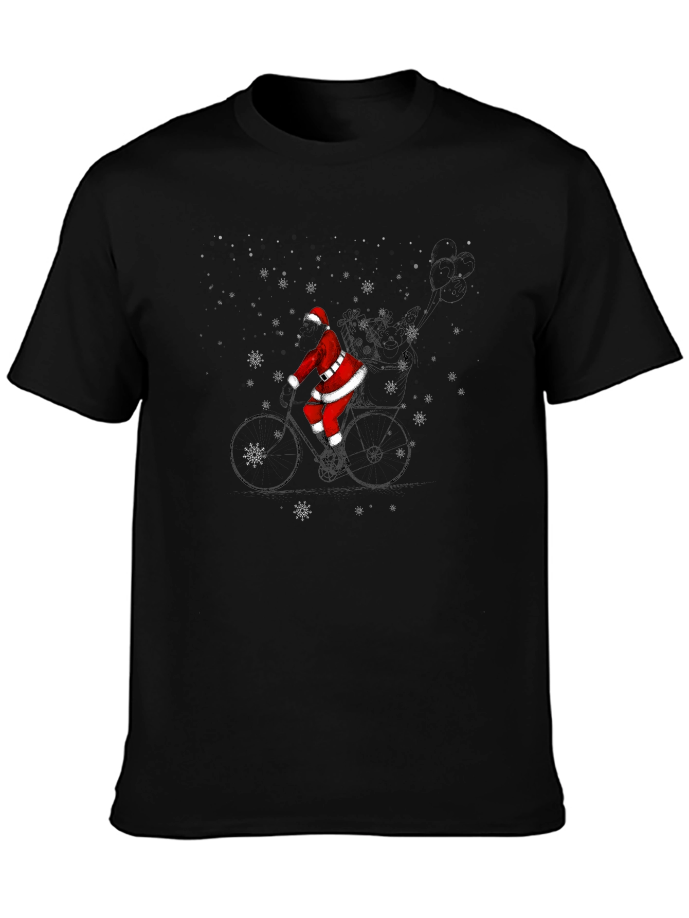 Santa Riding Bike Black T-Shirt