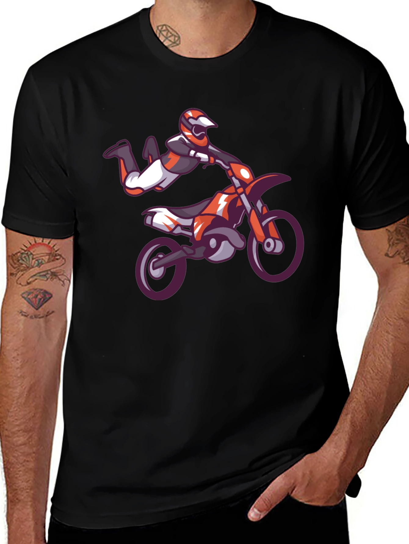 Motocross Stunt Black T-Shirt