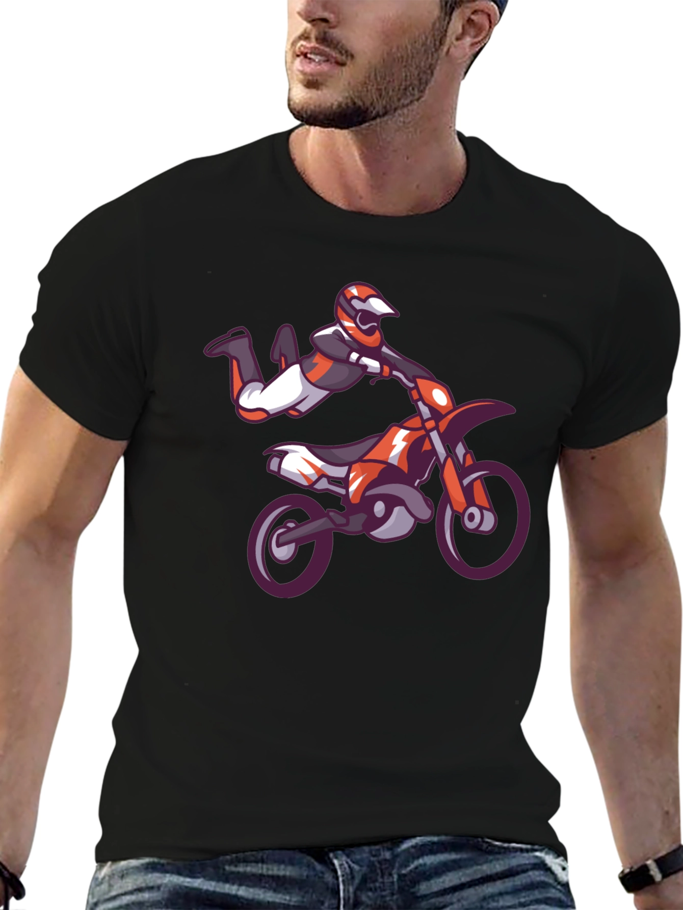 Motocross Stunt Black T-Shirt