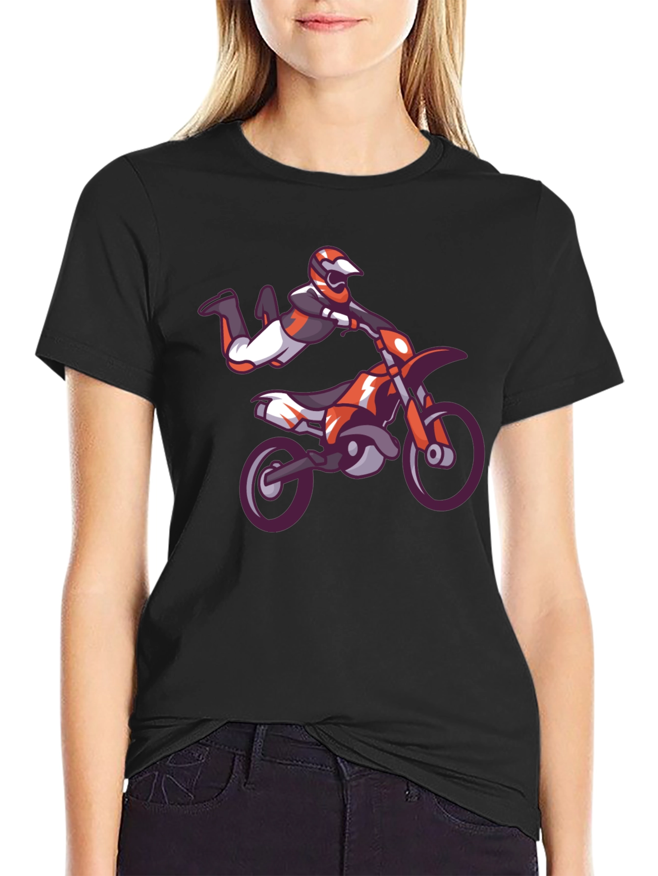 Motocross Stunt Black T-Shirt