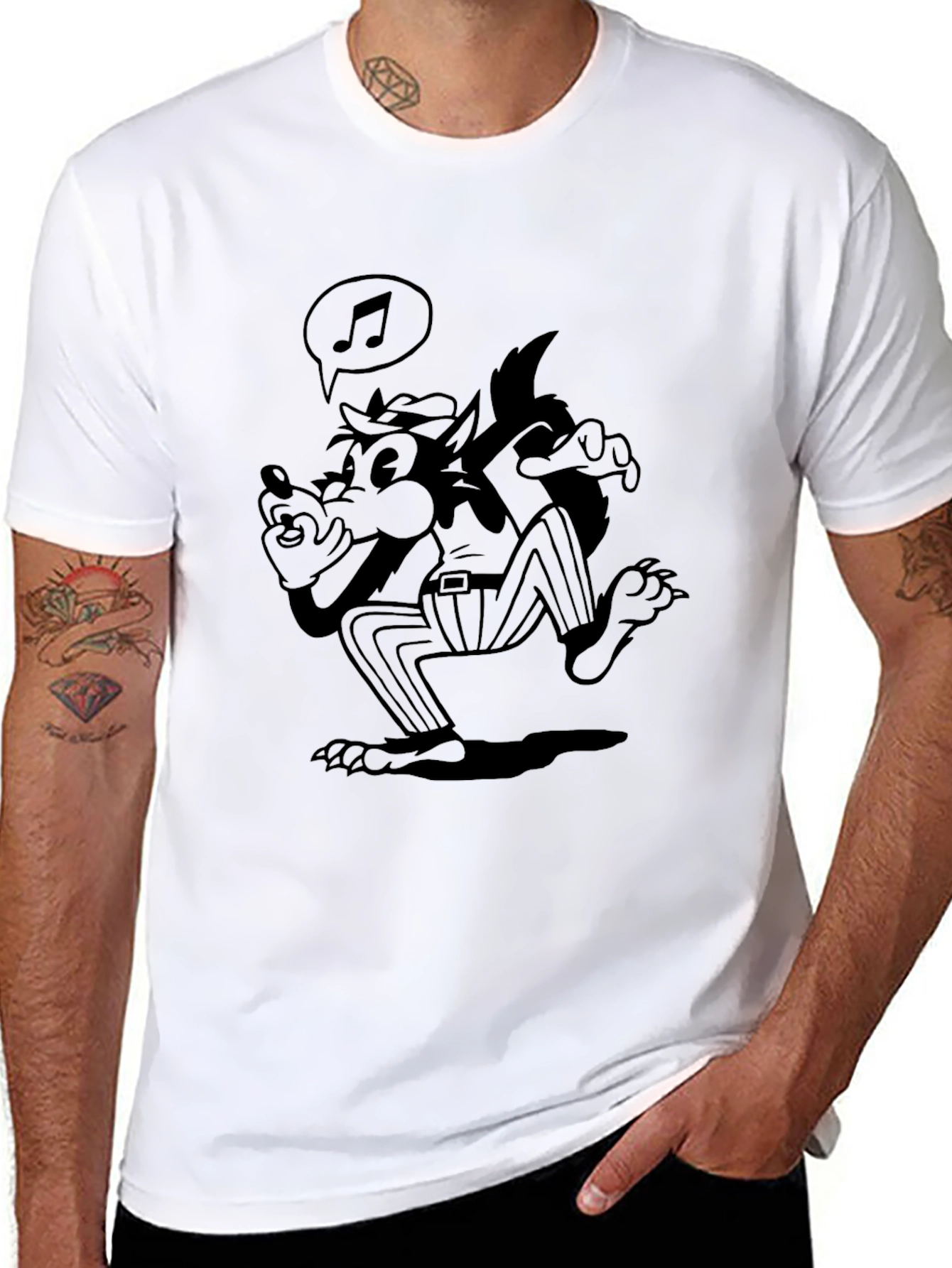 Cartoon Wolf T-Shirt - Black