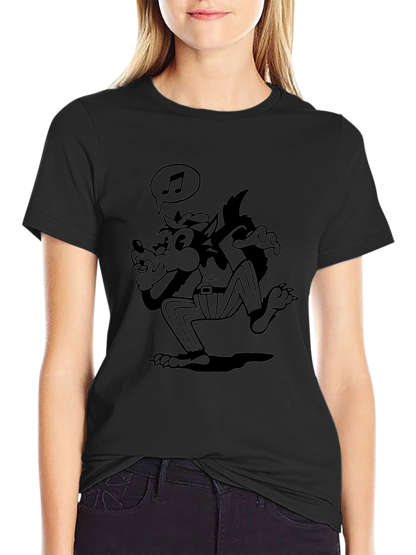 Cartoon Wolf T-Shirt - Black