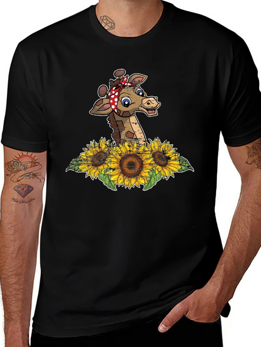 Giraffe Sunflower Graphic Print Tee