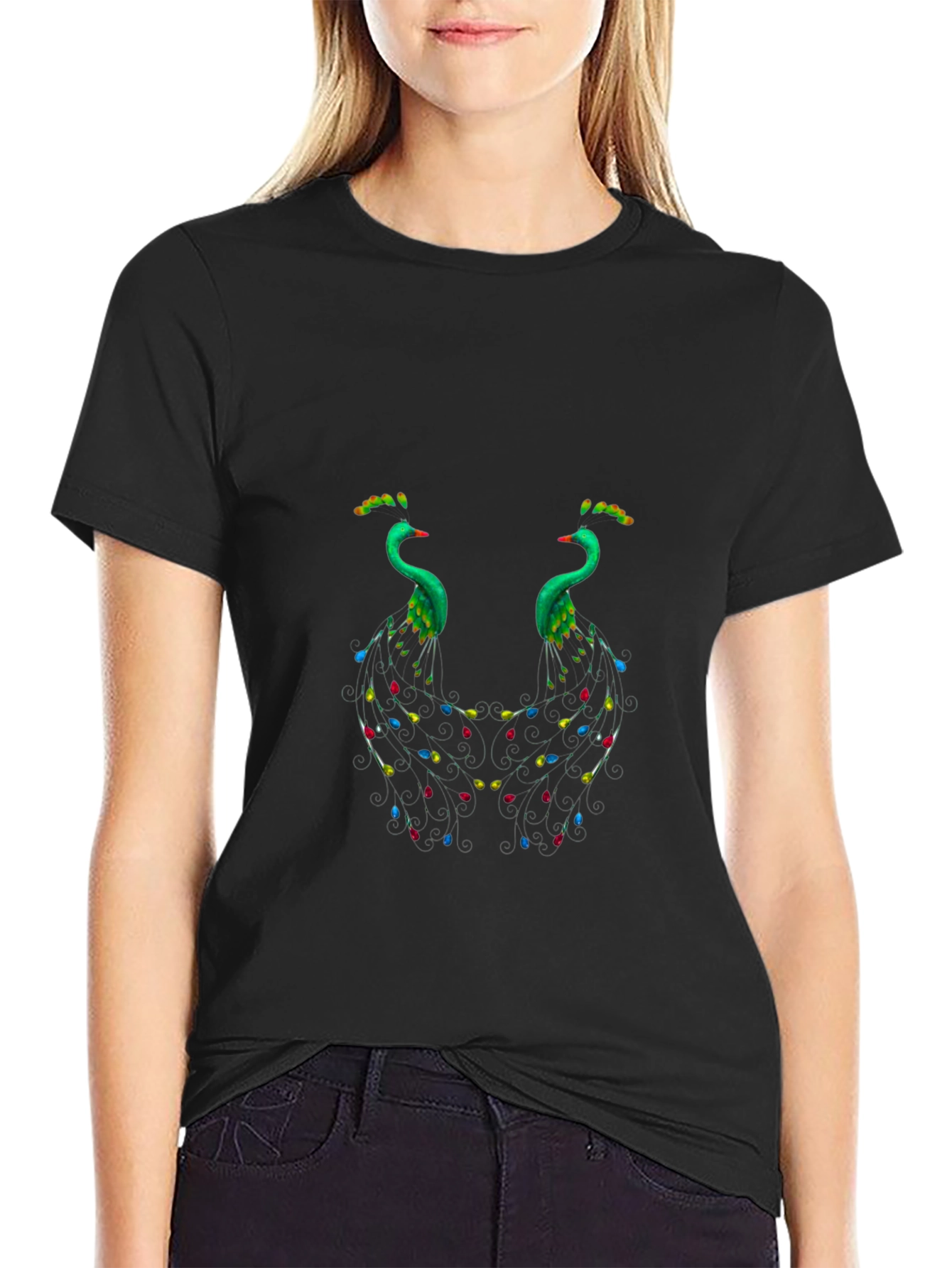Peacock Graphic Black T-Shirt