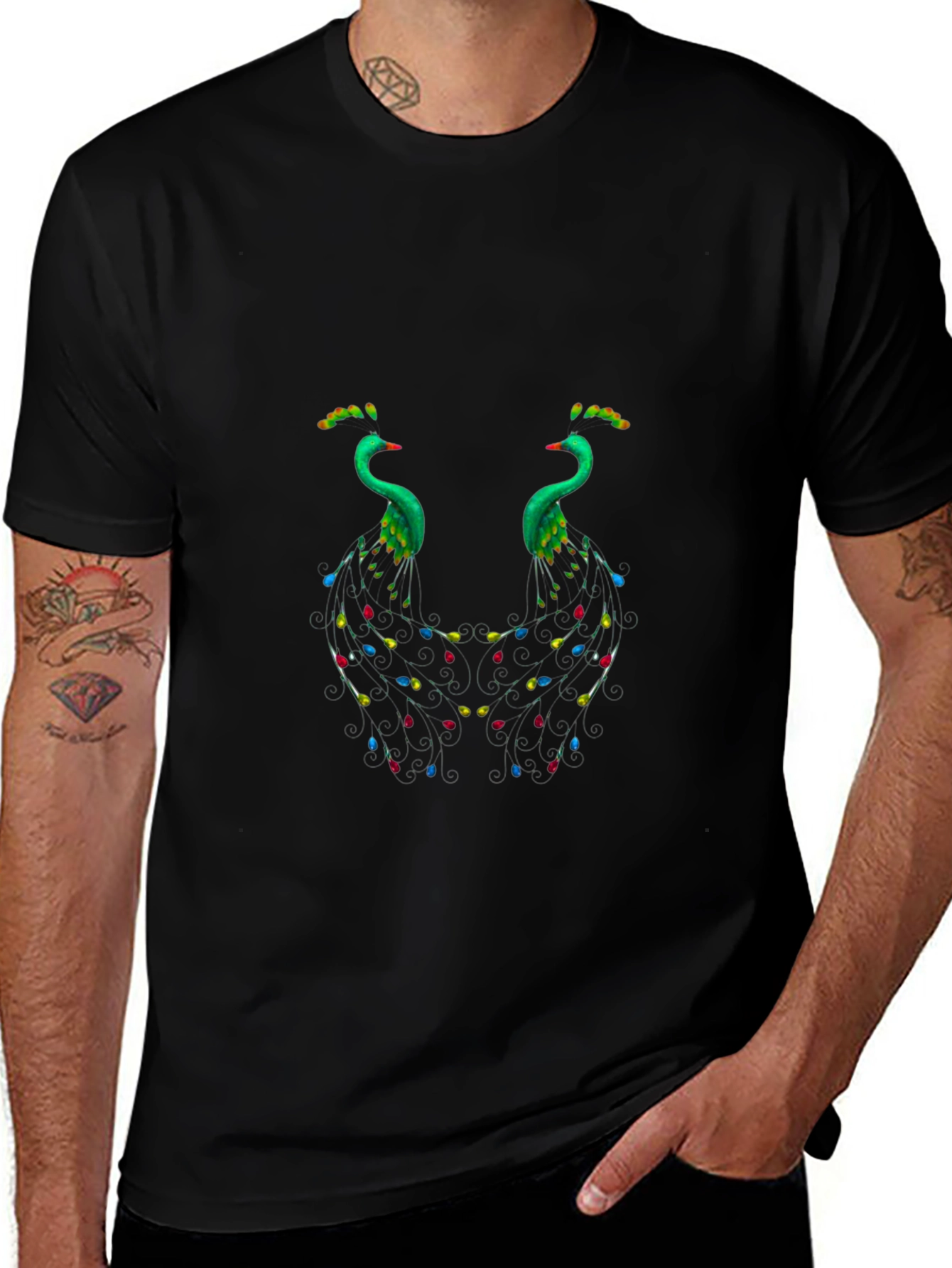 Peacock Graphic Black T-Shirt