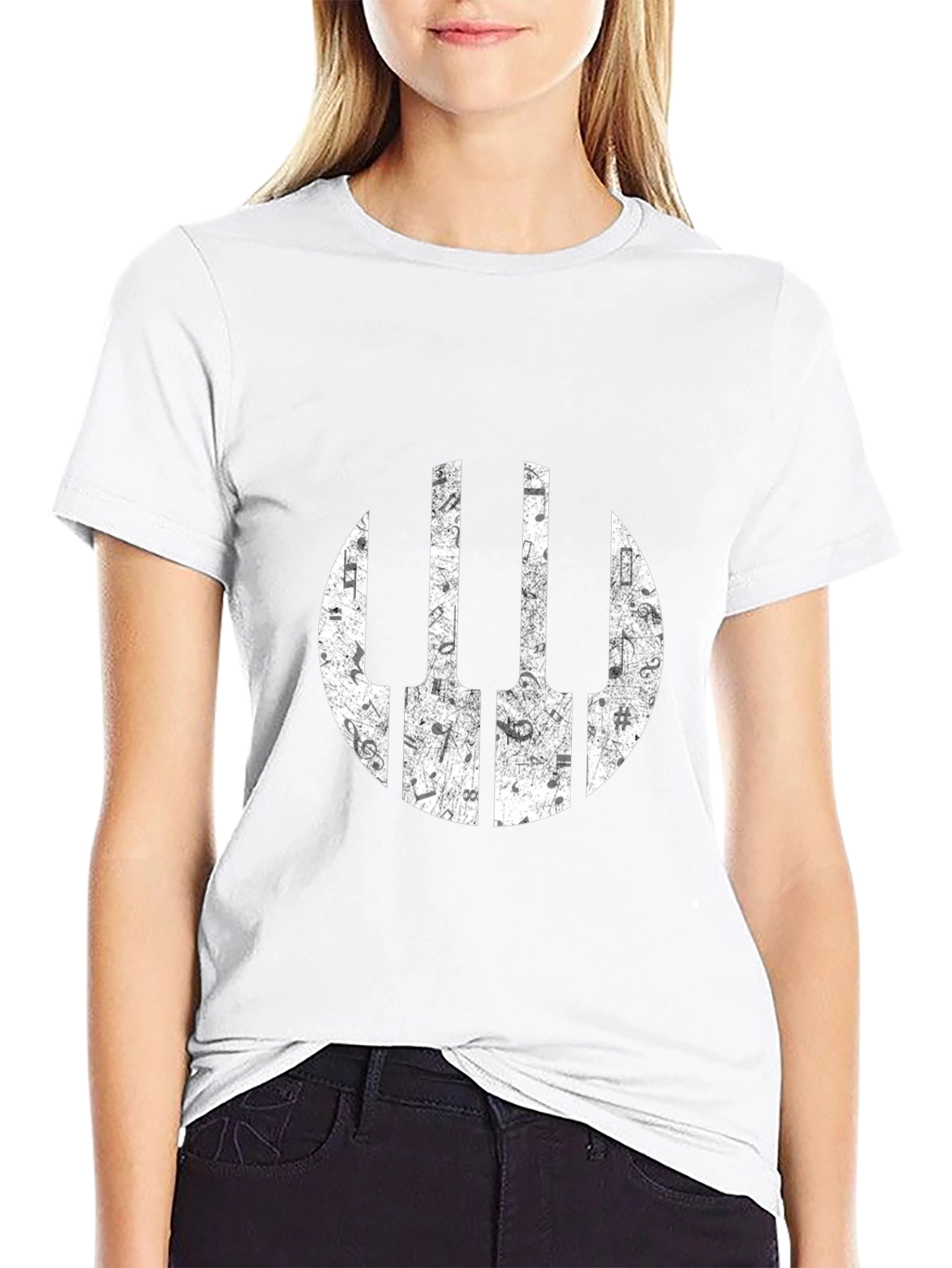 Musical Piano Keys Notes Graphic Black T-Shirt