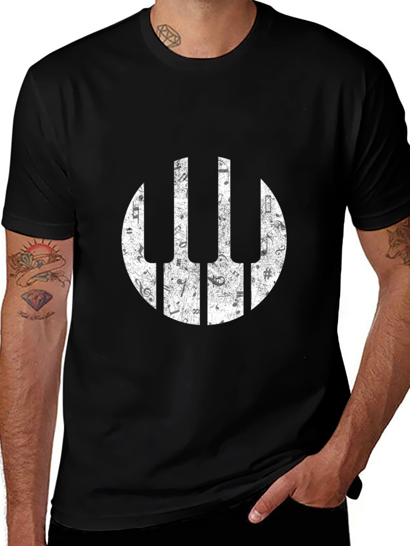 Musical Piano Keys Notes Graphic Black T-Shirt