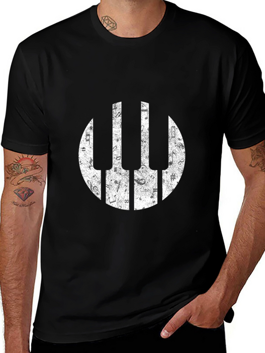 Musical Piano Keys Notes Graphic Black T-Shirt