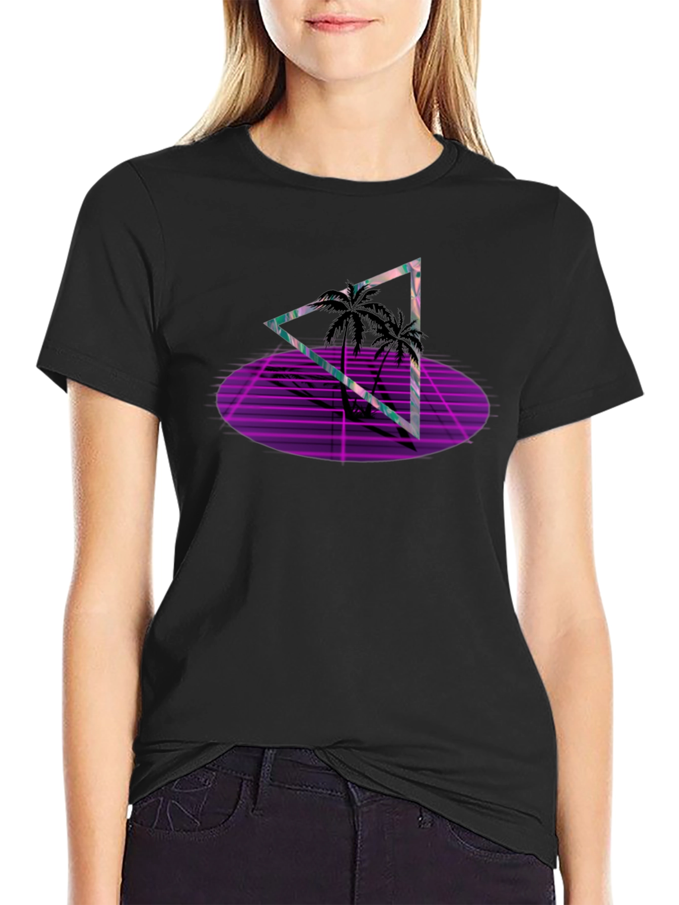 Retro Palm Triangle Black T-Shirt