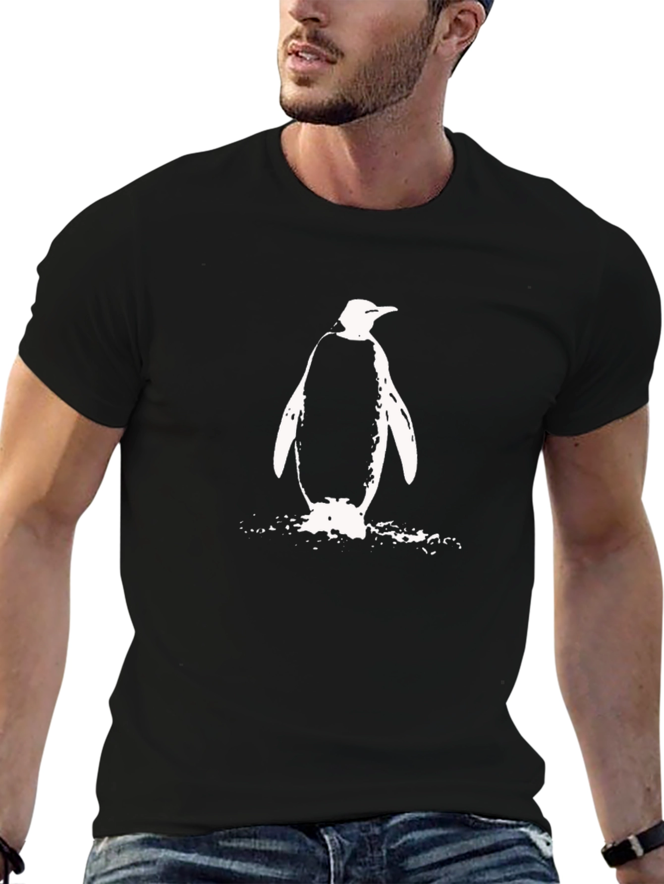 Penguin Graphic Tee - Black Cotton T-Shirt