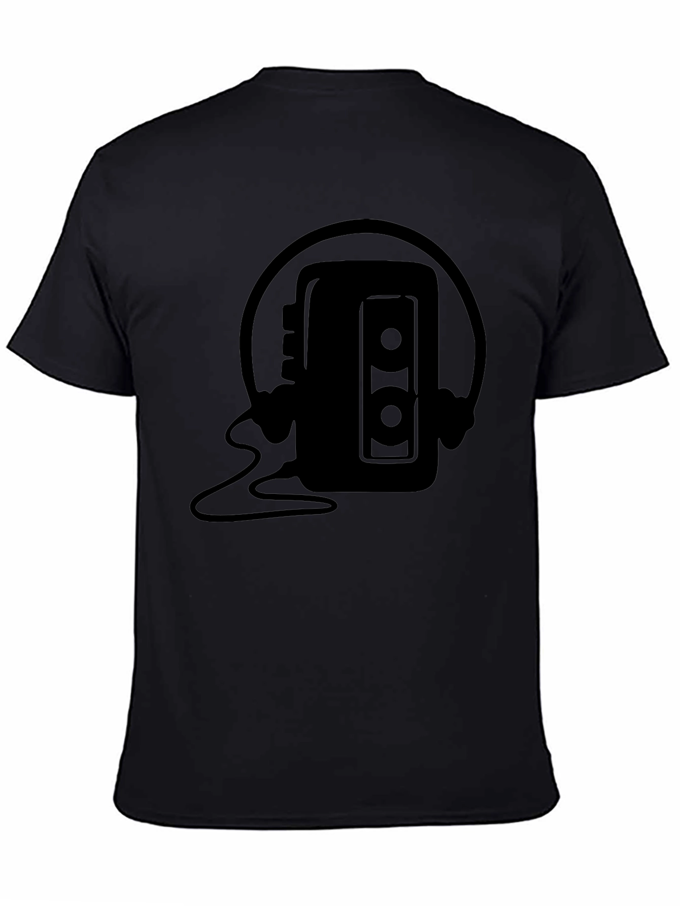 Retro Cassette Player Headphones Black T-Shirt