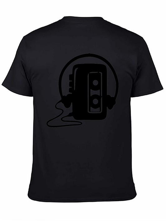Retro Cassette Player Headphones Black T-Shirt