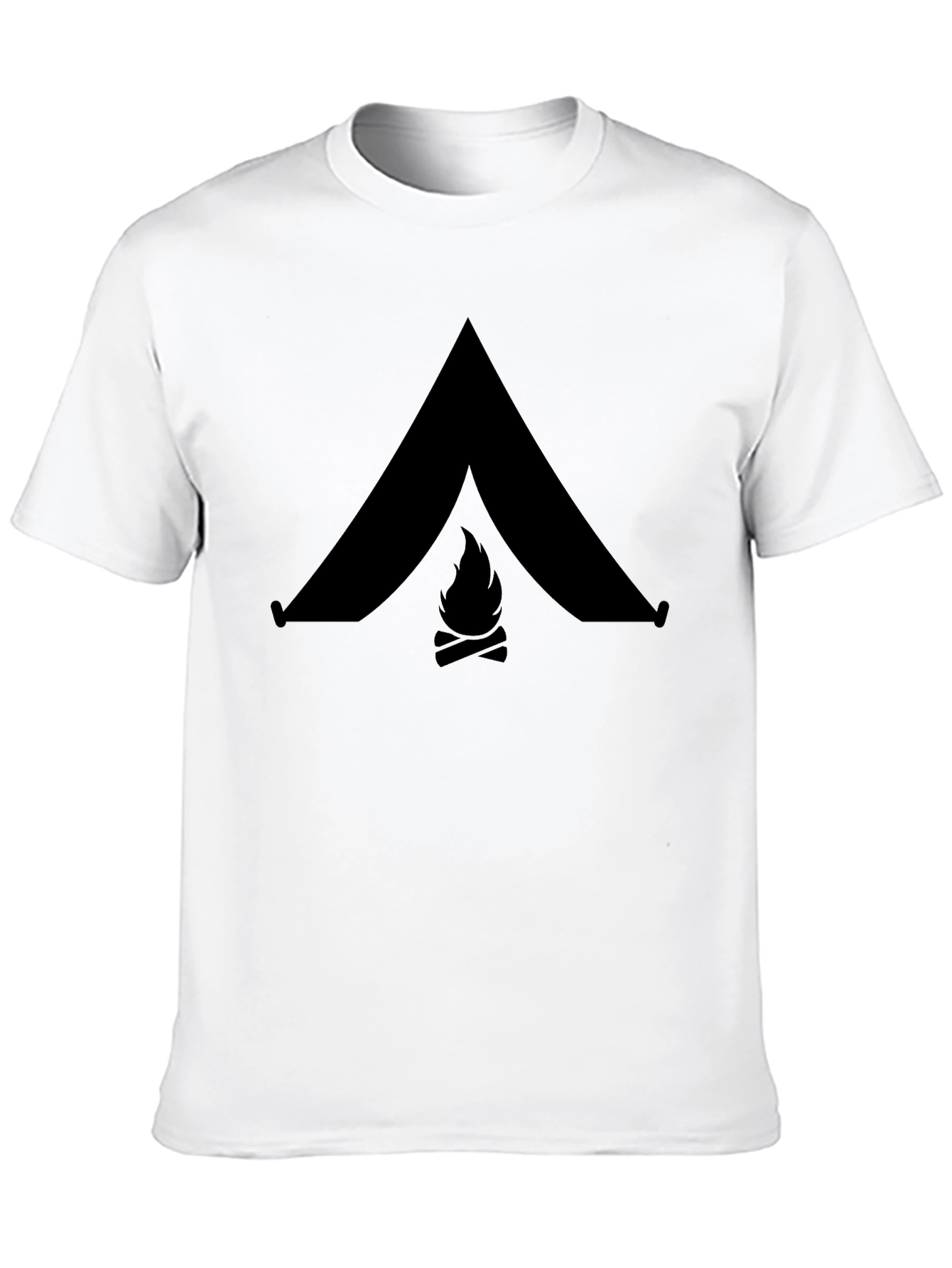 Camping Tent & Bonfire Graphic Black T-Shirt