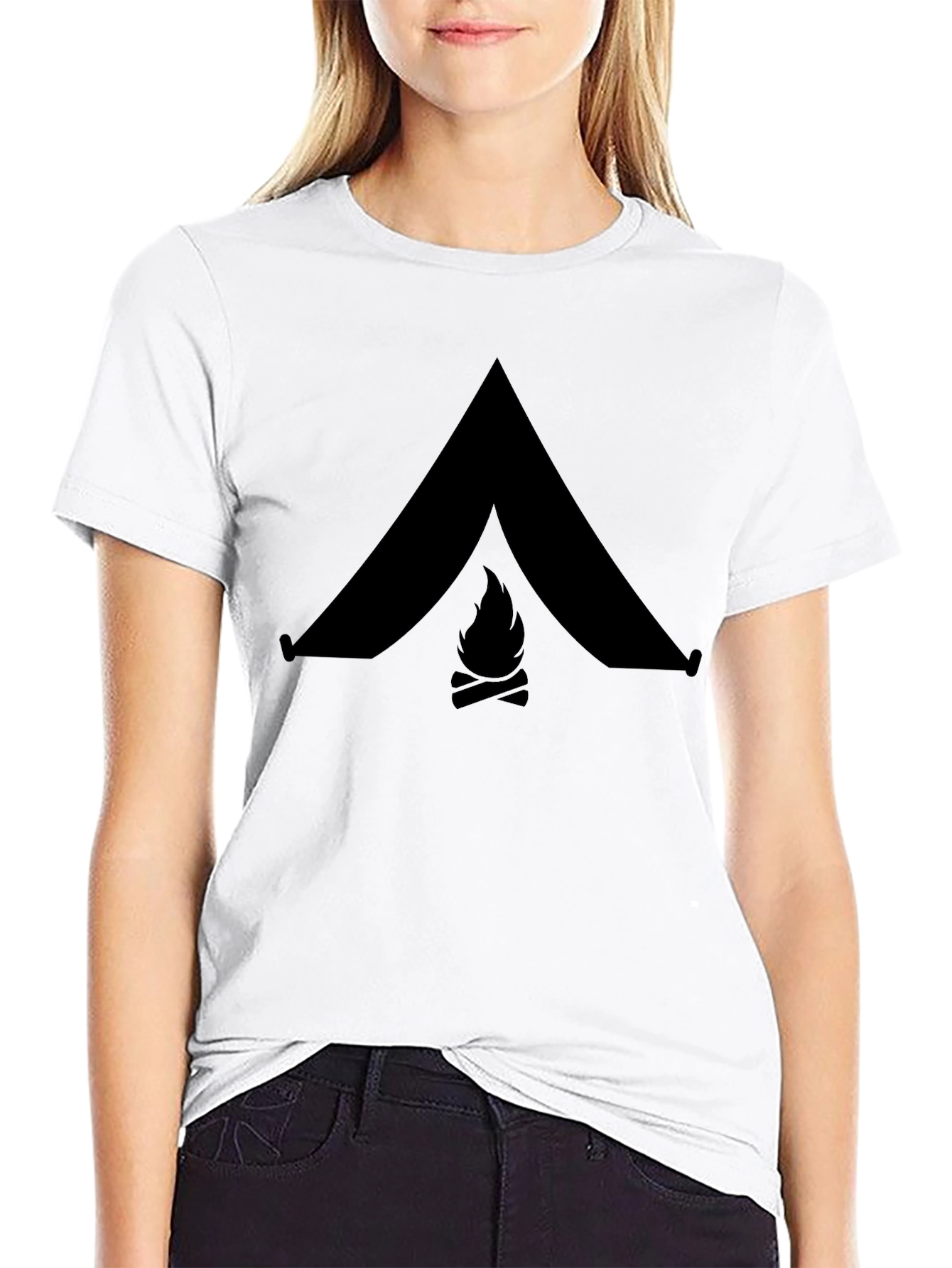 Camping Tent & Bonfire Graphic Black T-Shirt