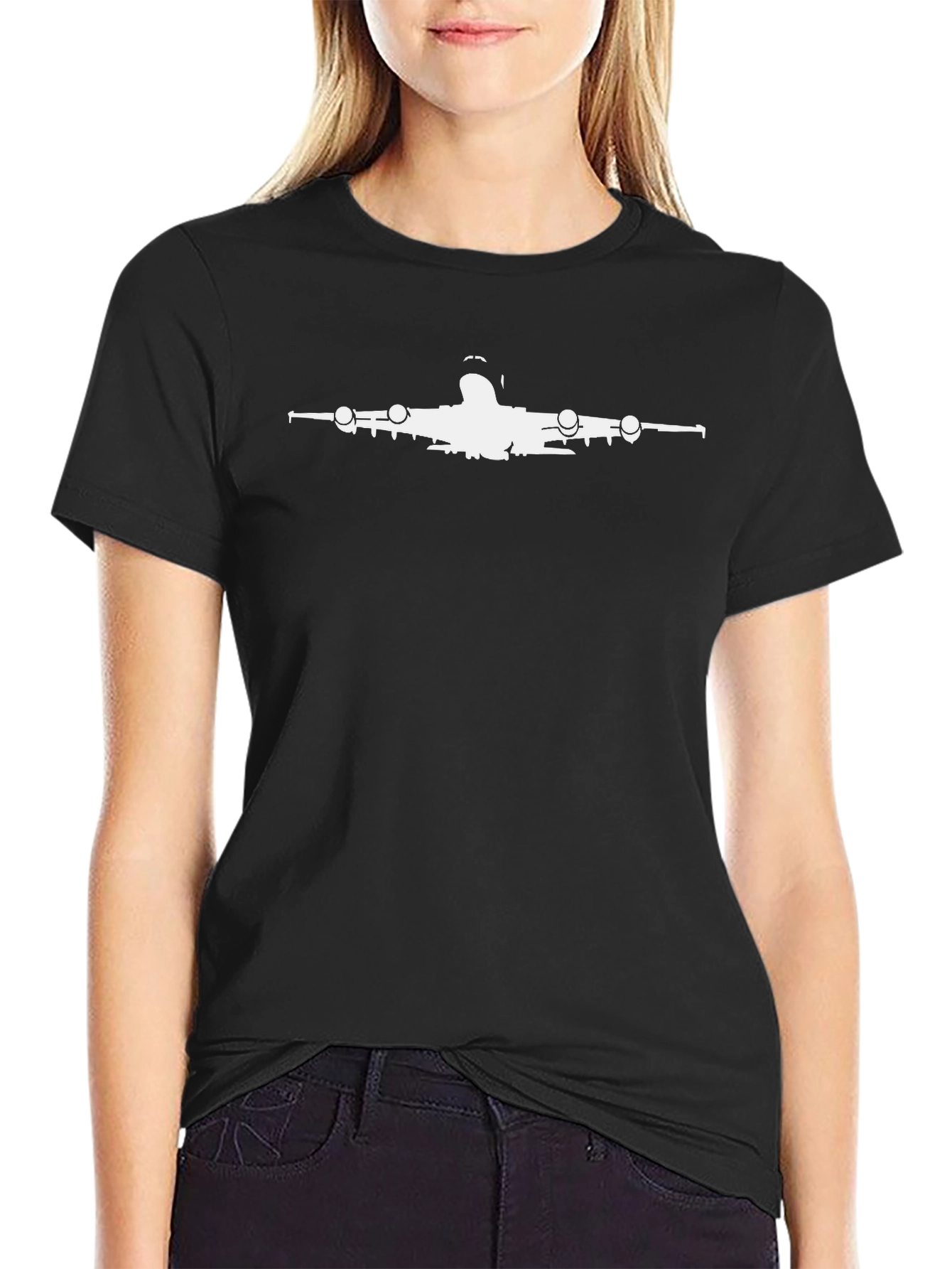 Airplane Graphic Tee - Black Crew Neck T-Shirt
