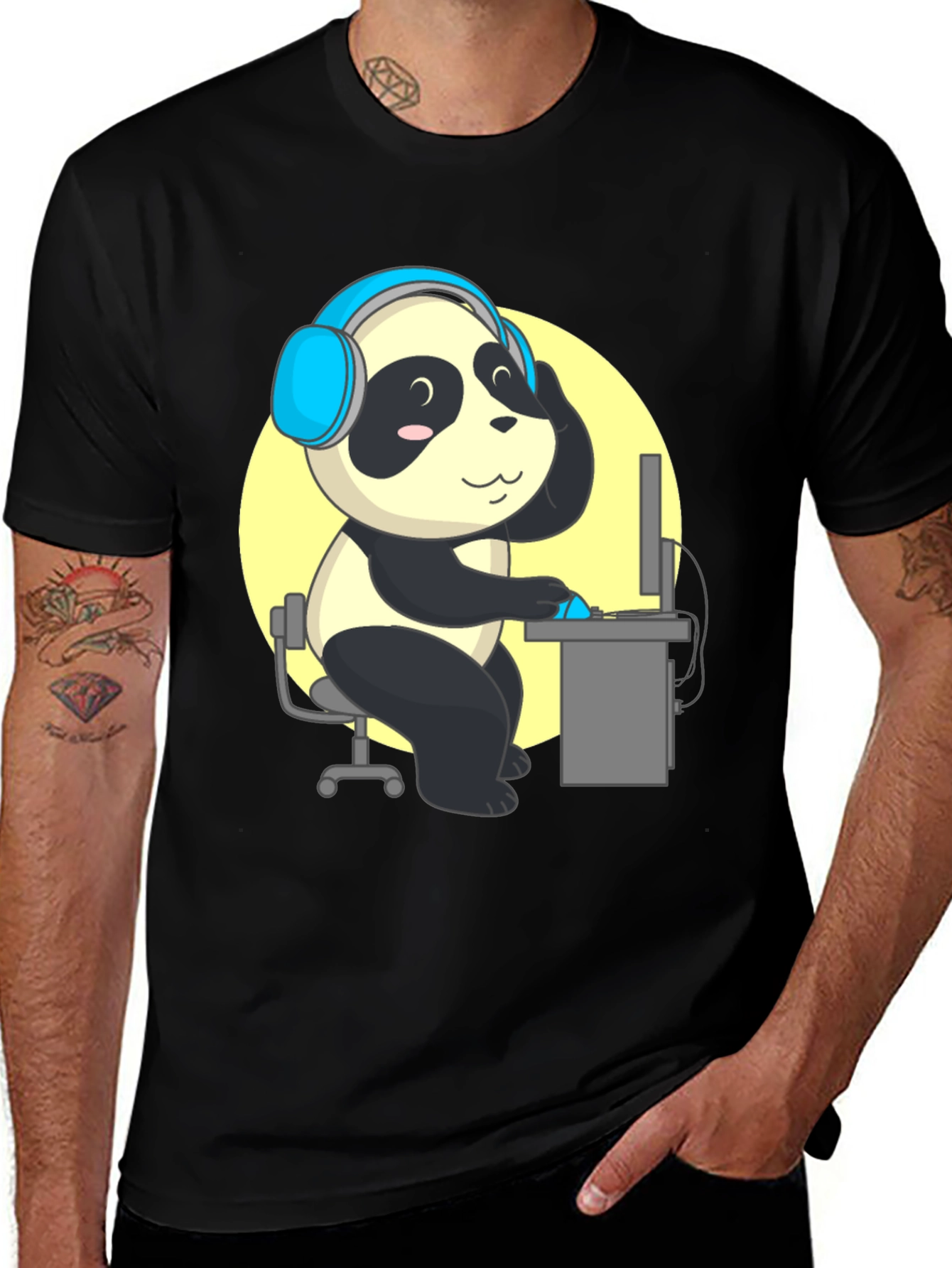 Panda Gamer Graphic Tee - Black T-Shirt