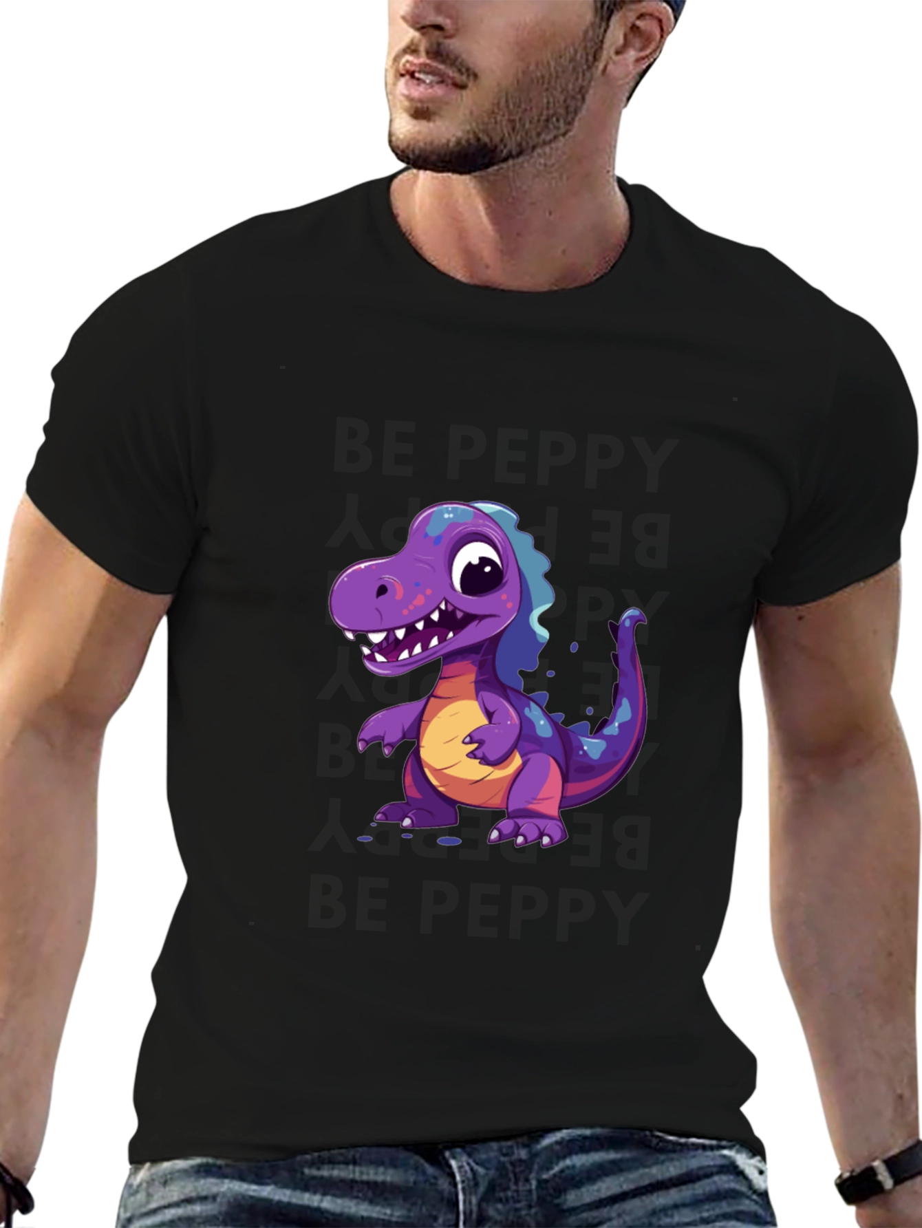 Dinosaur Graphic Tee - Black Cotton T-Shirt