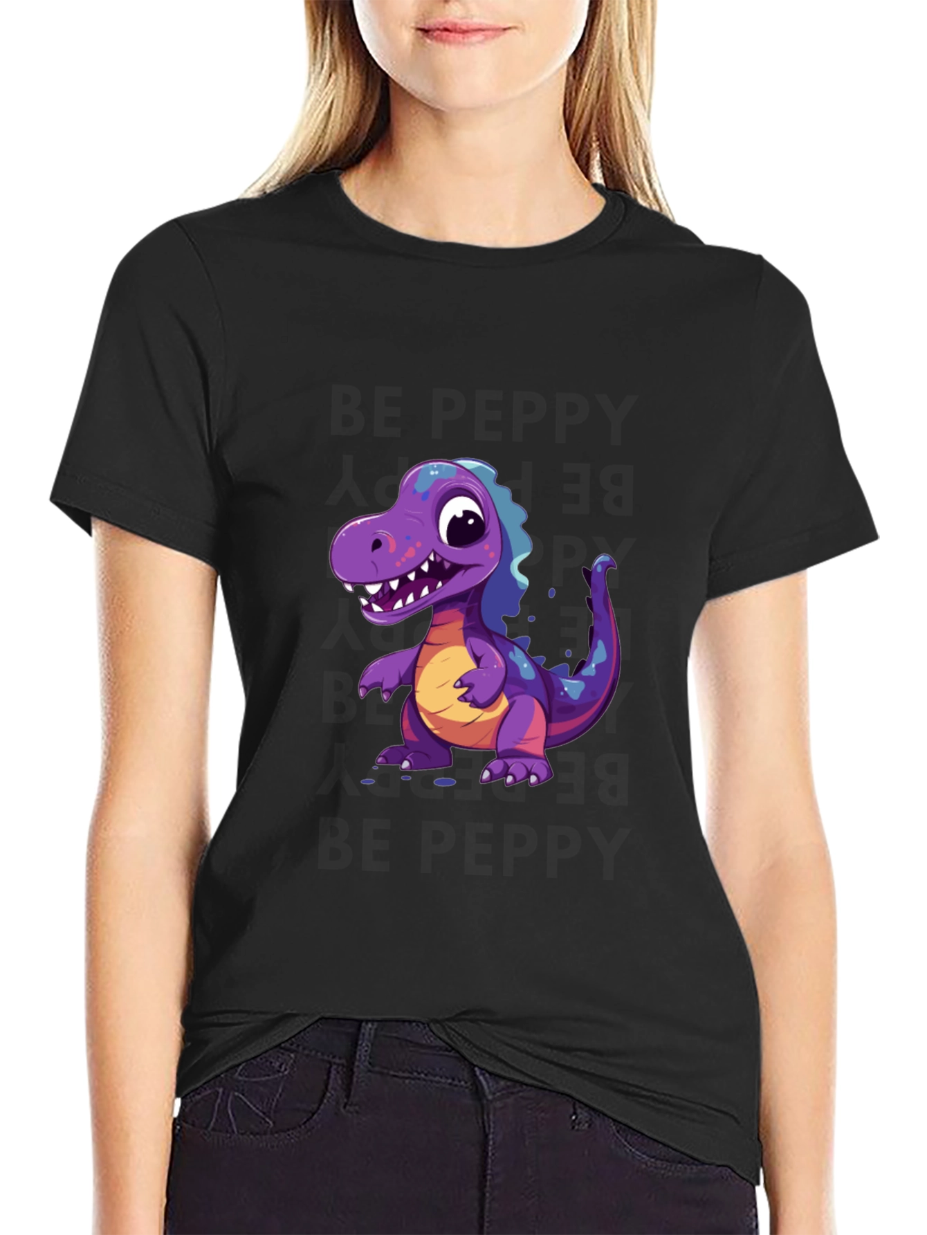 Dinosaur Graphic Tee - Black Cotton T-Shirt