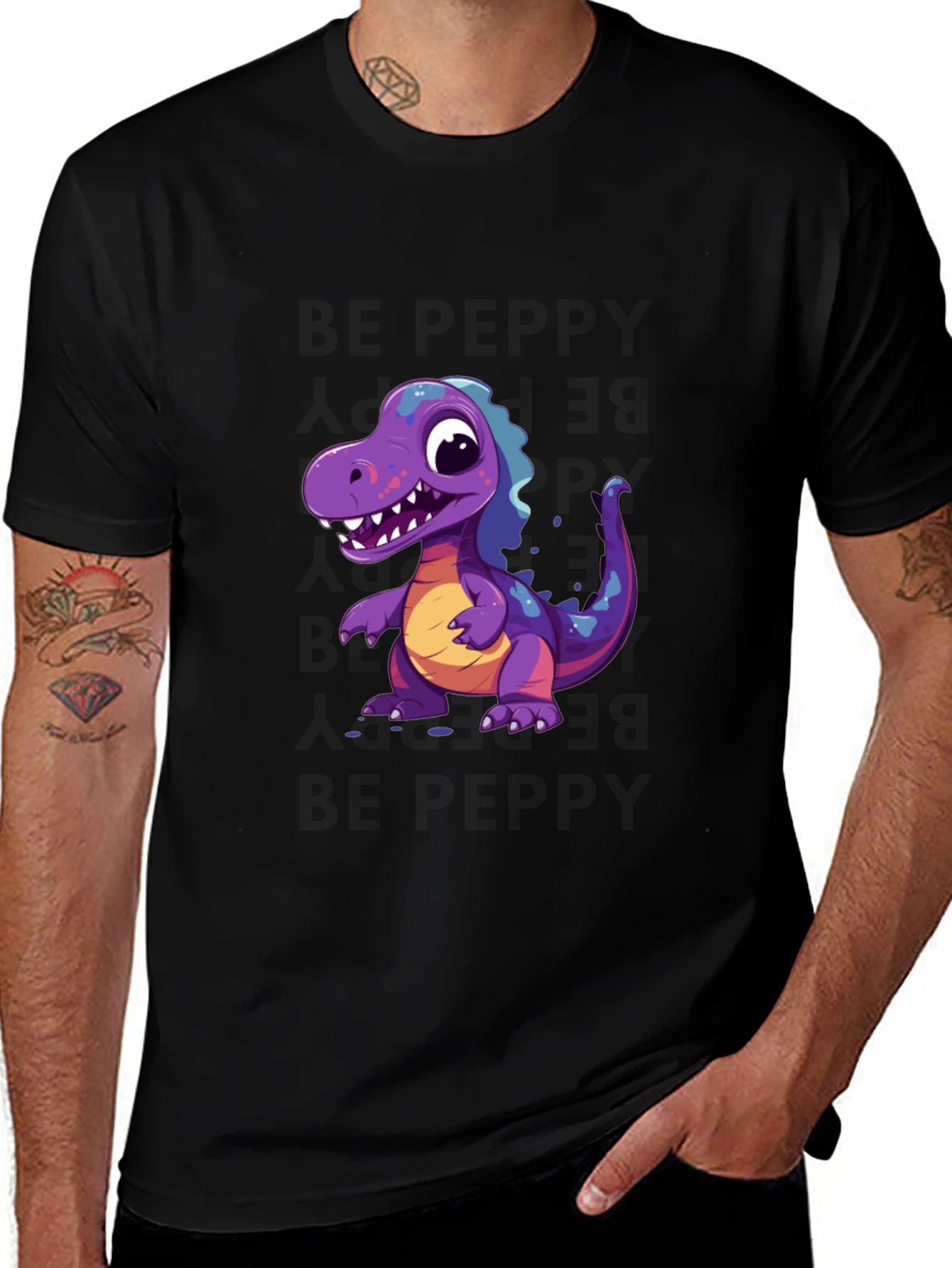 Dinosaur Graphic Tee - Black Cotton T-Shirt