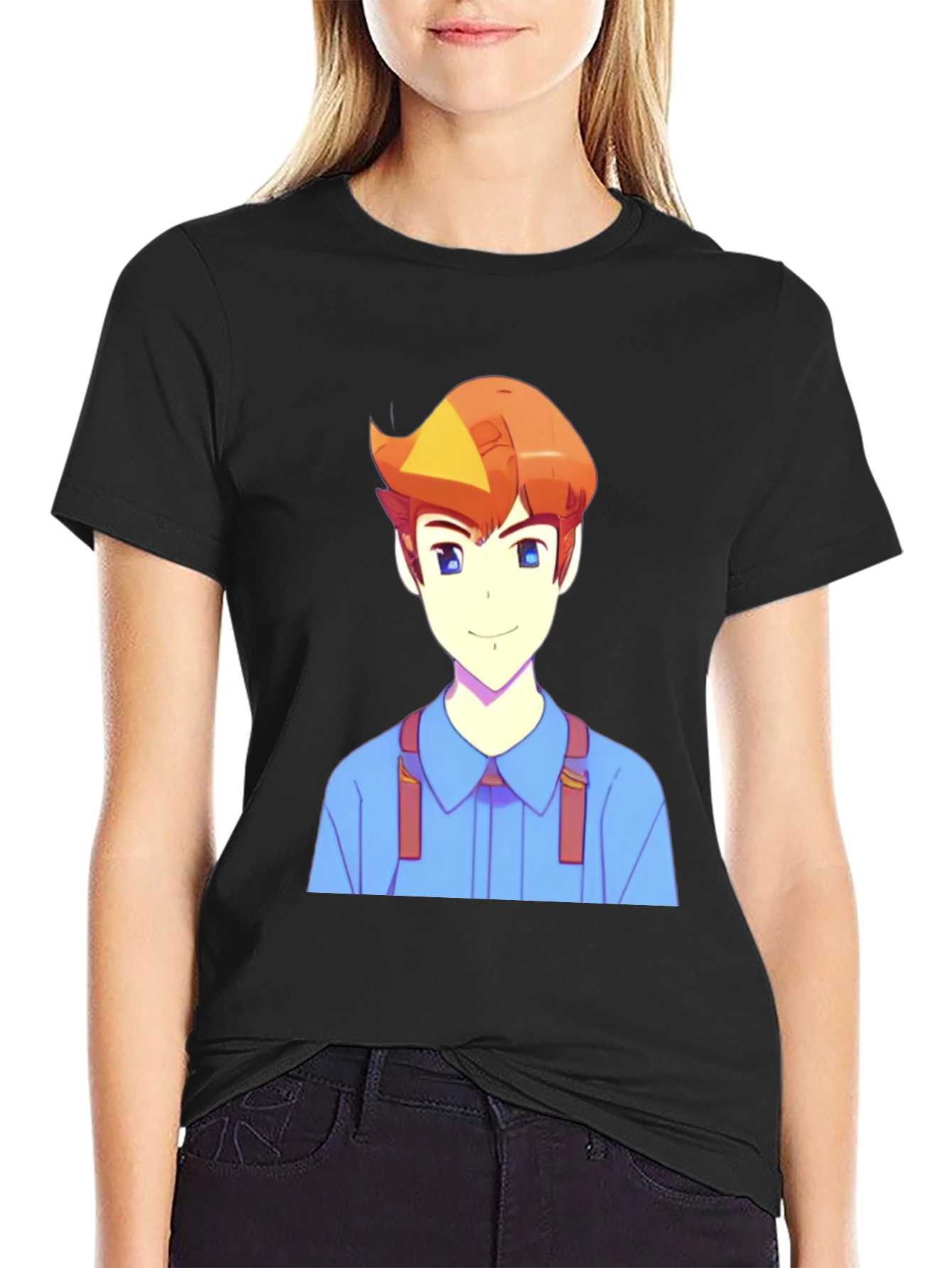 Anime Character Print Black T-Shirt