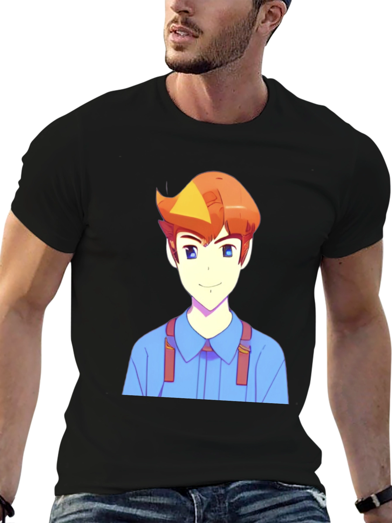 Anime Character Print Black T-Shirt