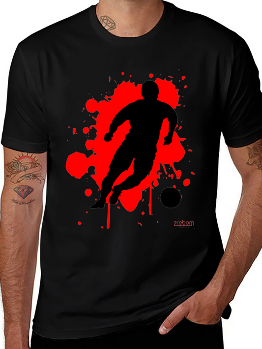 Mens Soccer Graphic Tee - Black with Red Splatter Design