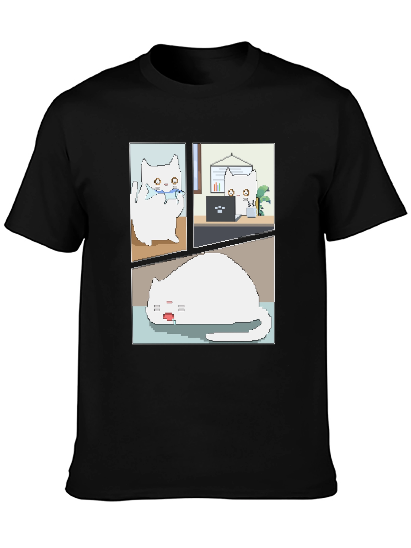 Pixel Cat T-Shirt: Work From Home Comic Tee