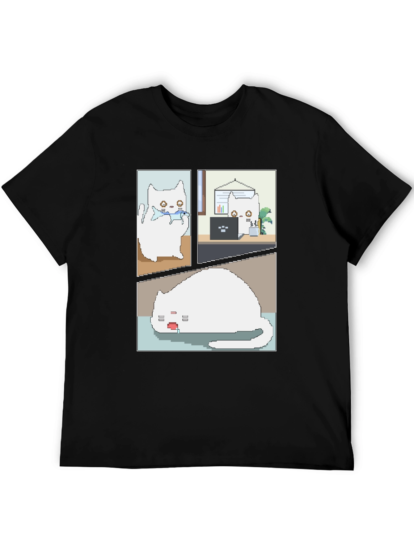 Pixel Cat T-Shirt: Work From Home Comic Tee