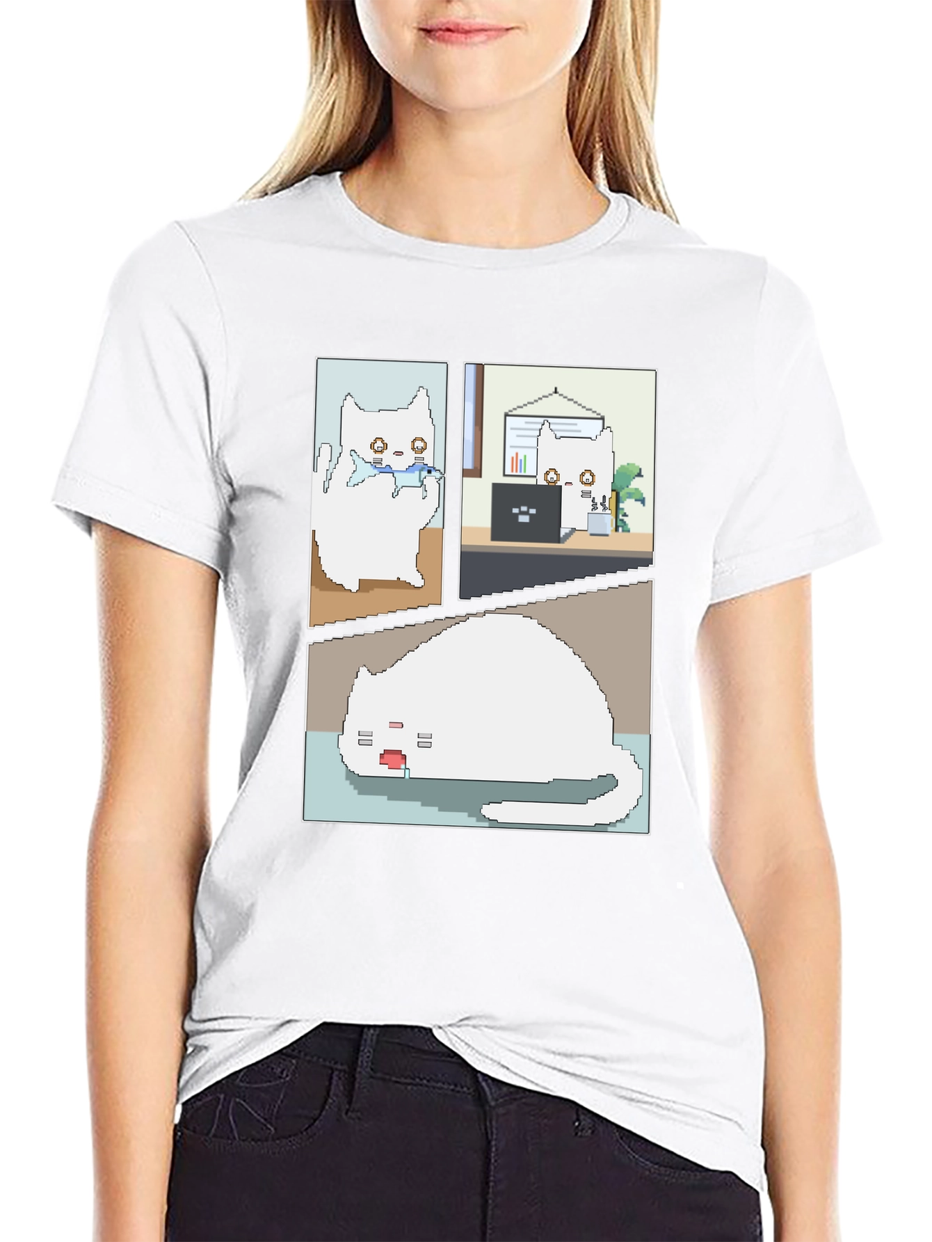 Pixel Cat T-Shirt: Work From Home Comic Tee
