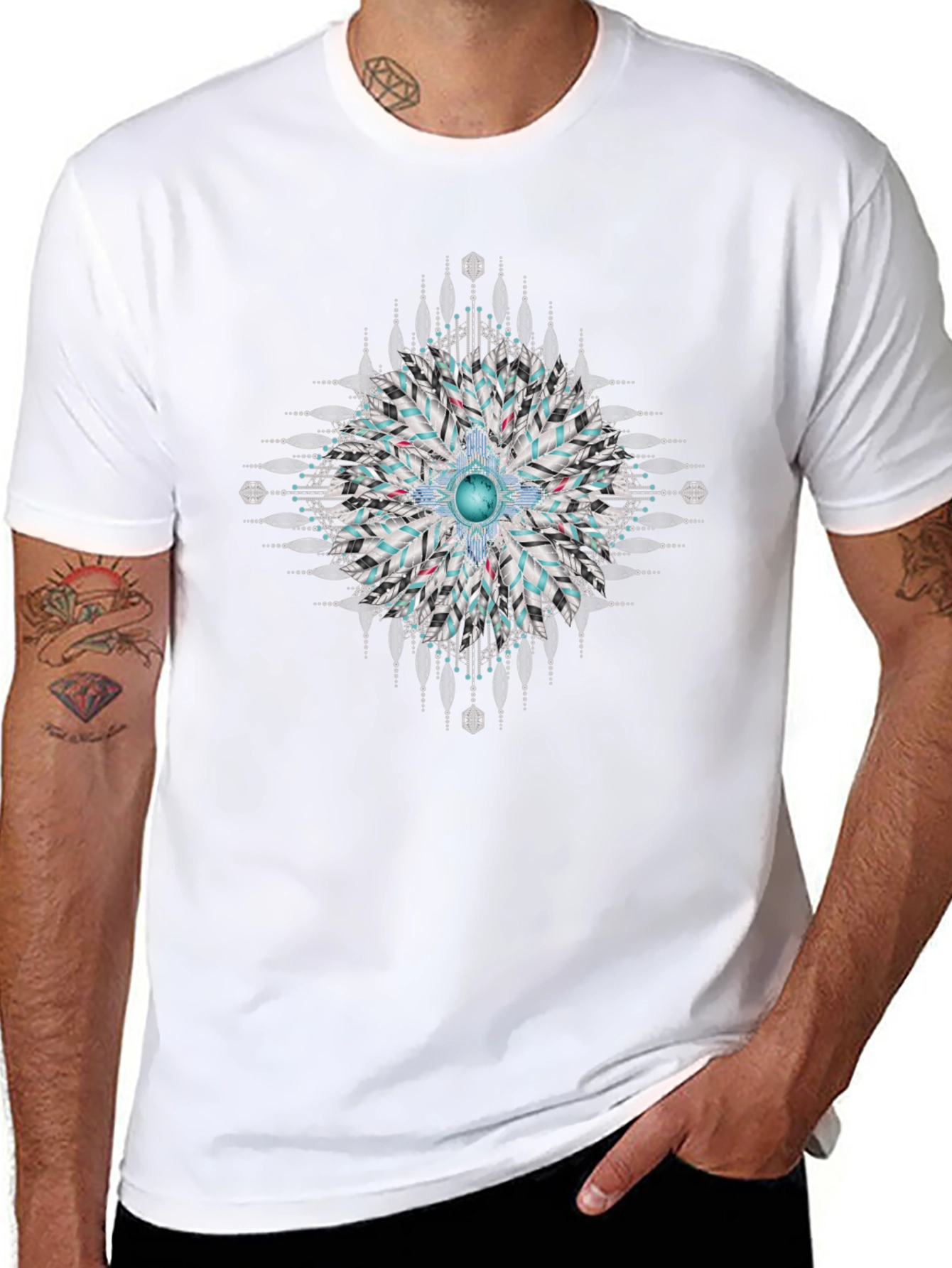 Geometric Mandala Print Black T-Shirt