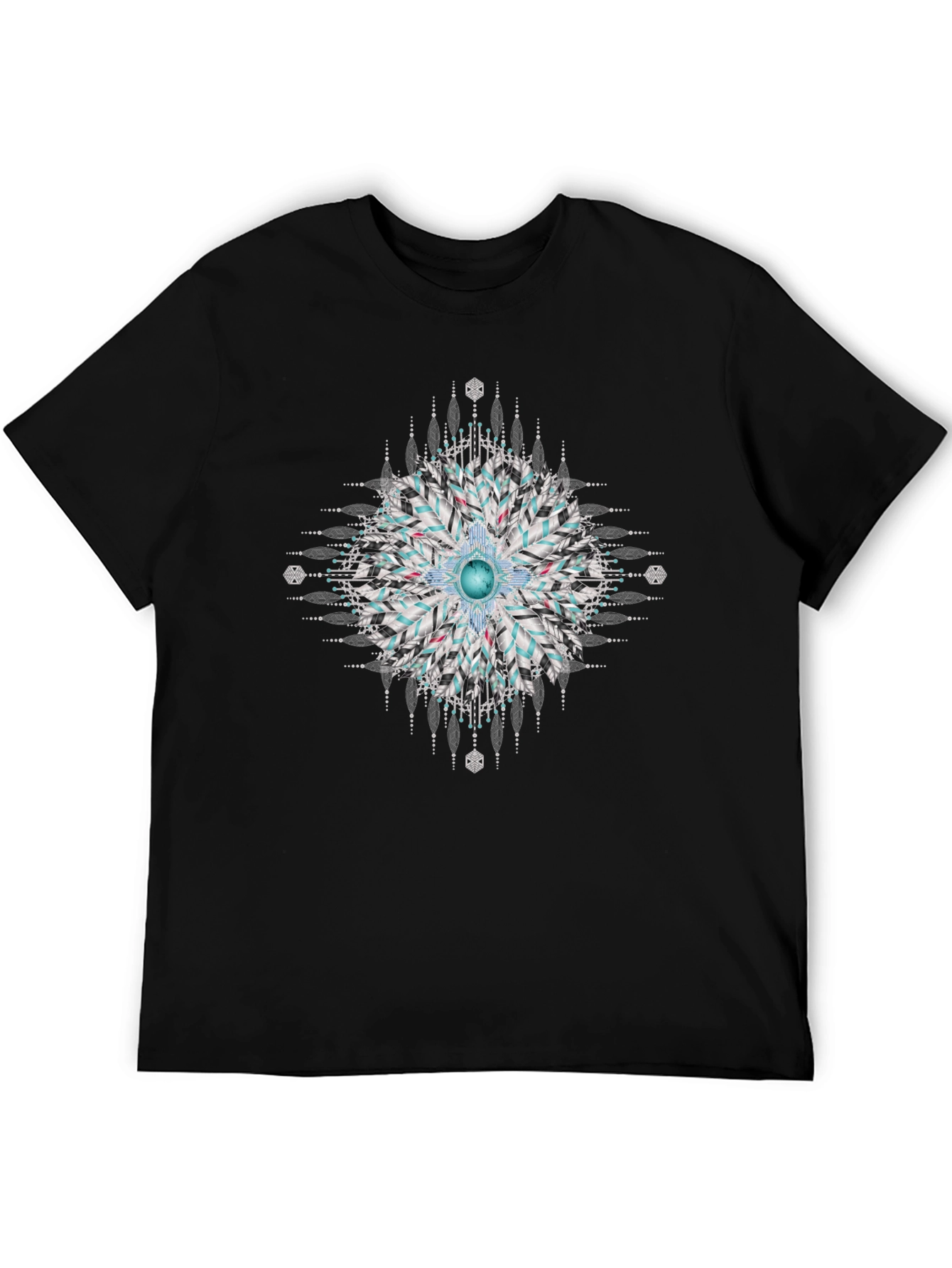Geometric Mandala Print Black T-Shirt