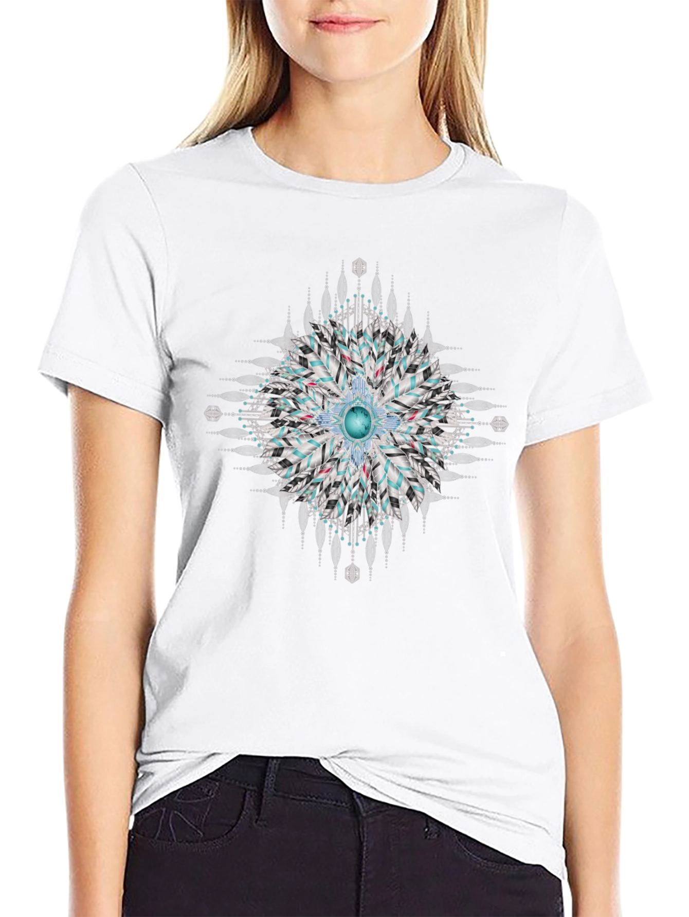 Geometric Mandala Print Black T-Shirt