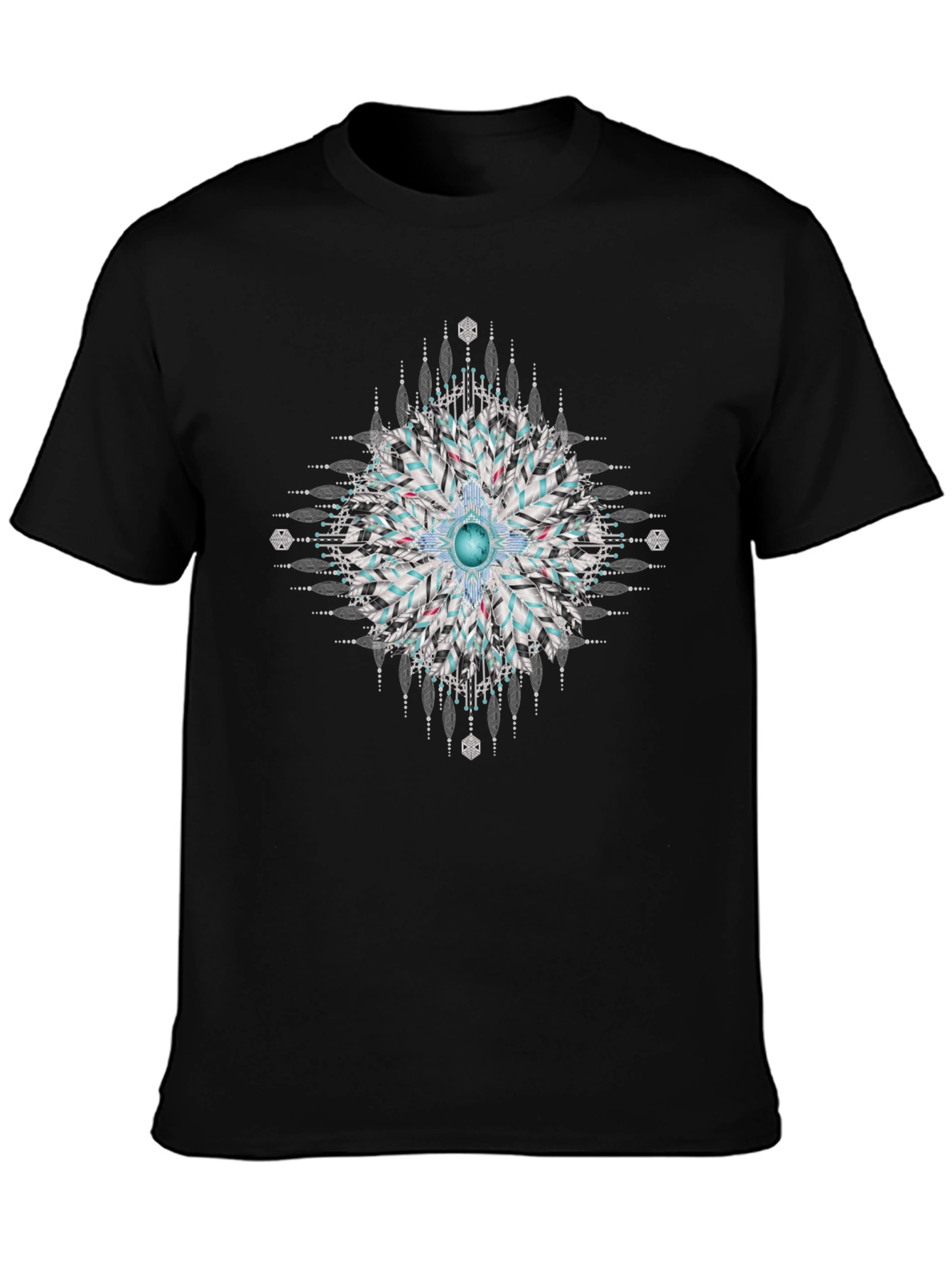 Geometric Mandala Print Black T-Shirt